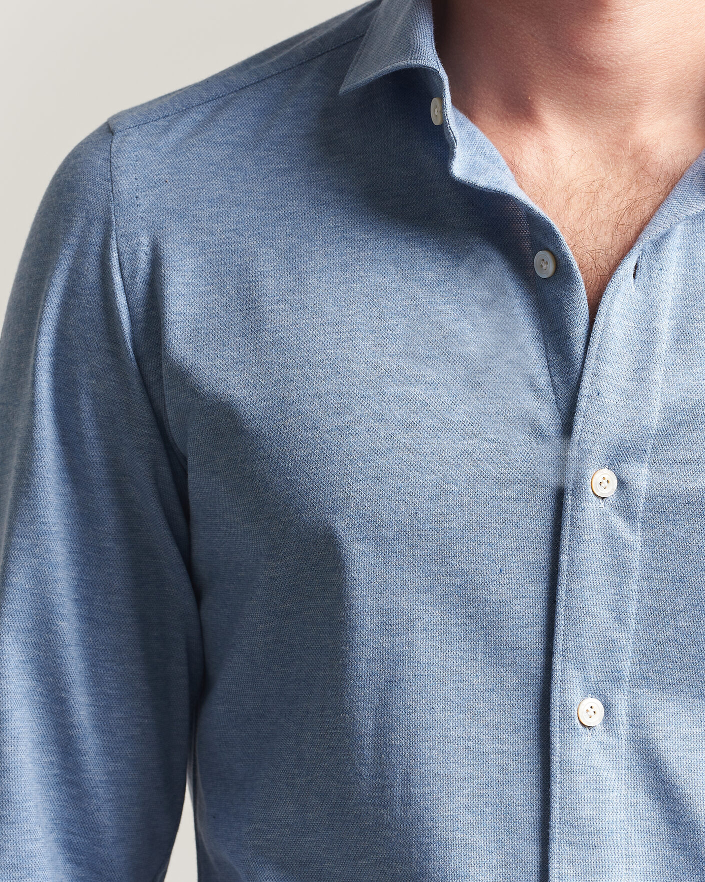 Heren | Overhemden | Finamore Napoli | Cotton/Cashmere Jersey Shirt Light Blue