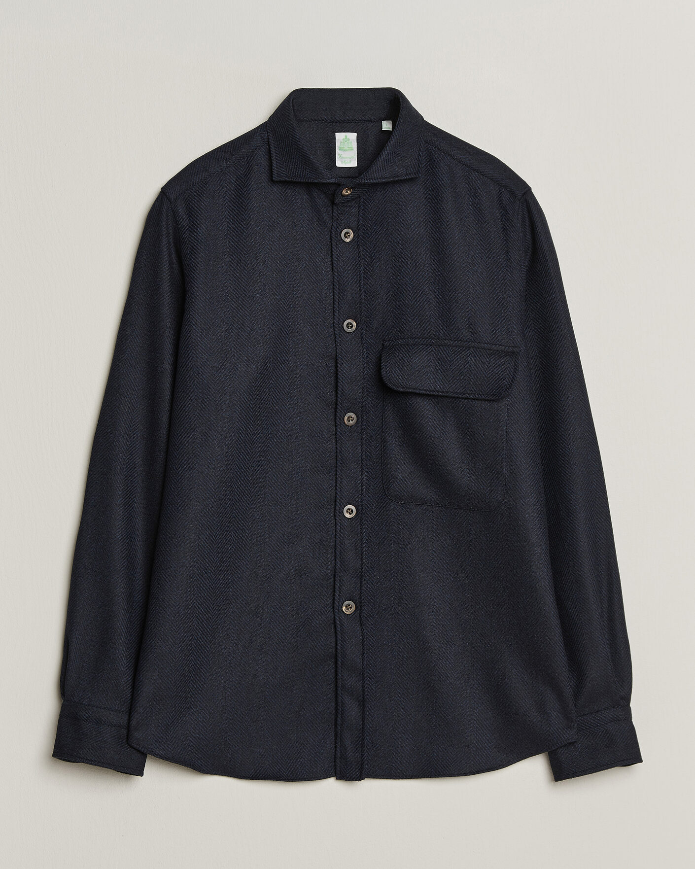 Heren | Overhemden | Finamore Napoli | Wool Herringbone Overshirt Navy
