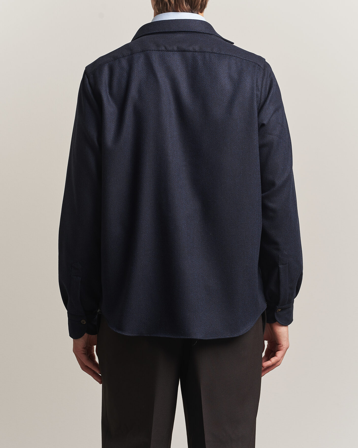 Heren | Overhemden | Finamore Napoli | Wool Herringbone Overshirt Navy