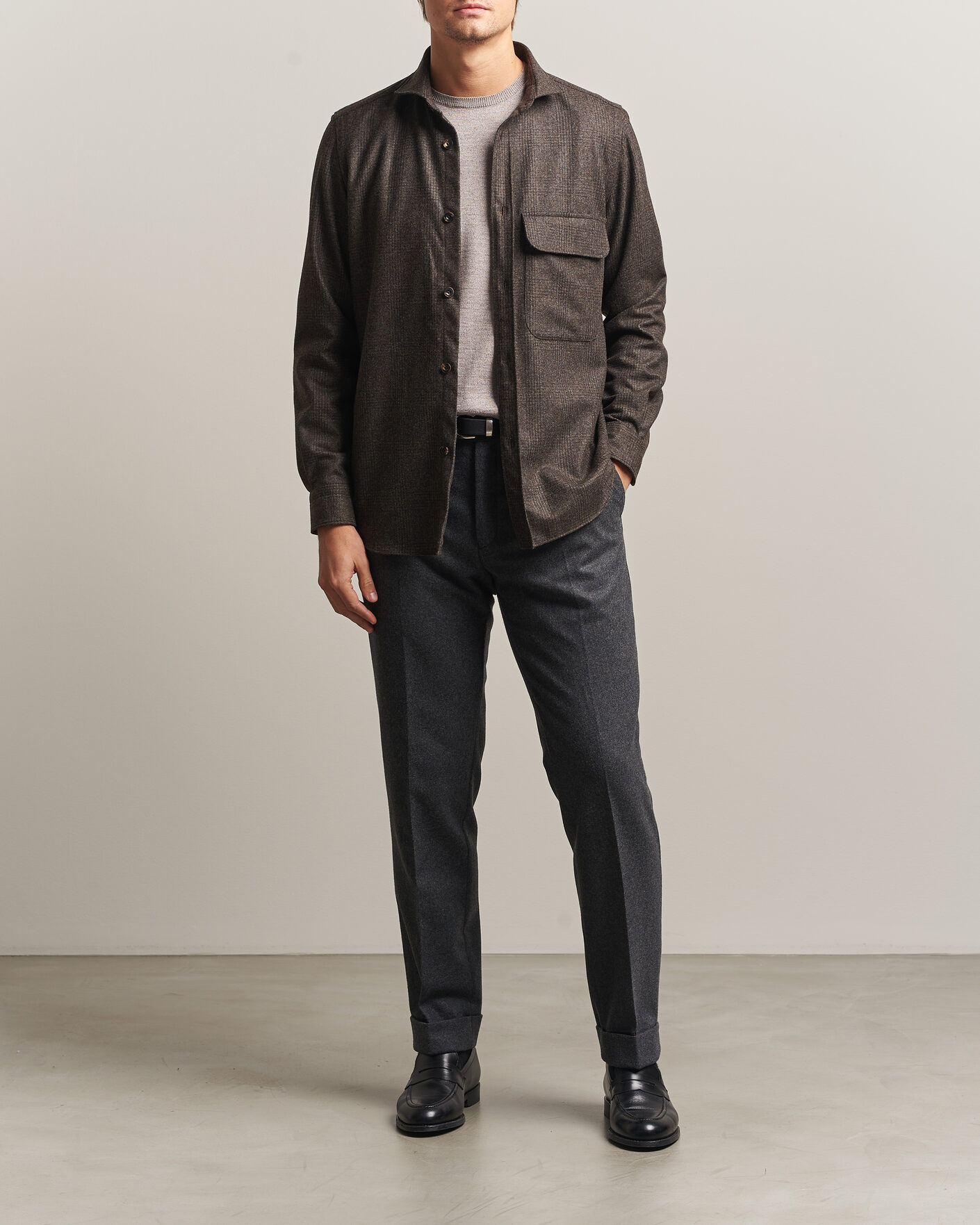 Heren | Overhemden | Finamore Napoli | Wool Houndstooth Overshirt Dark Brown