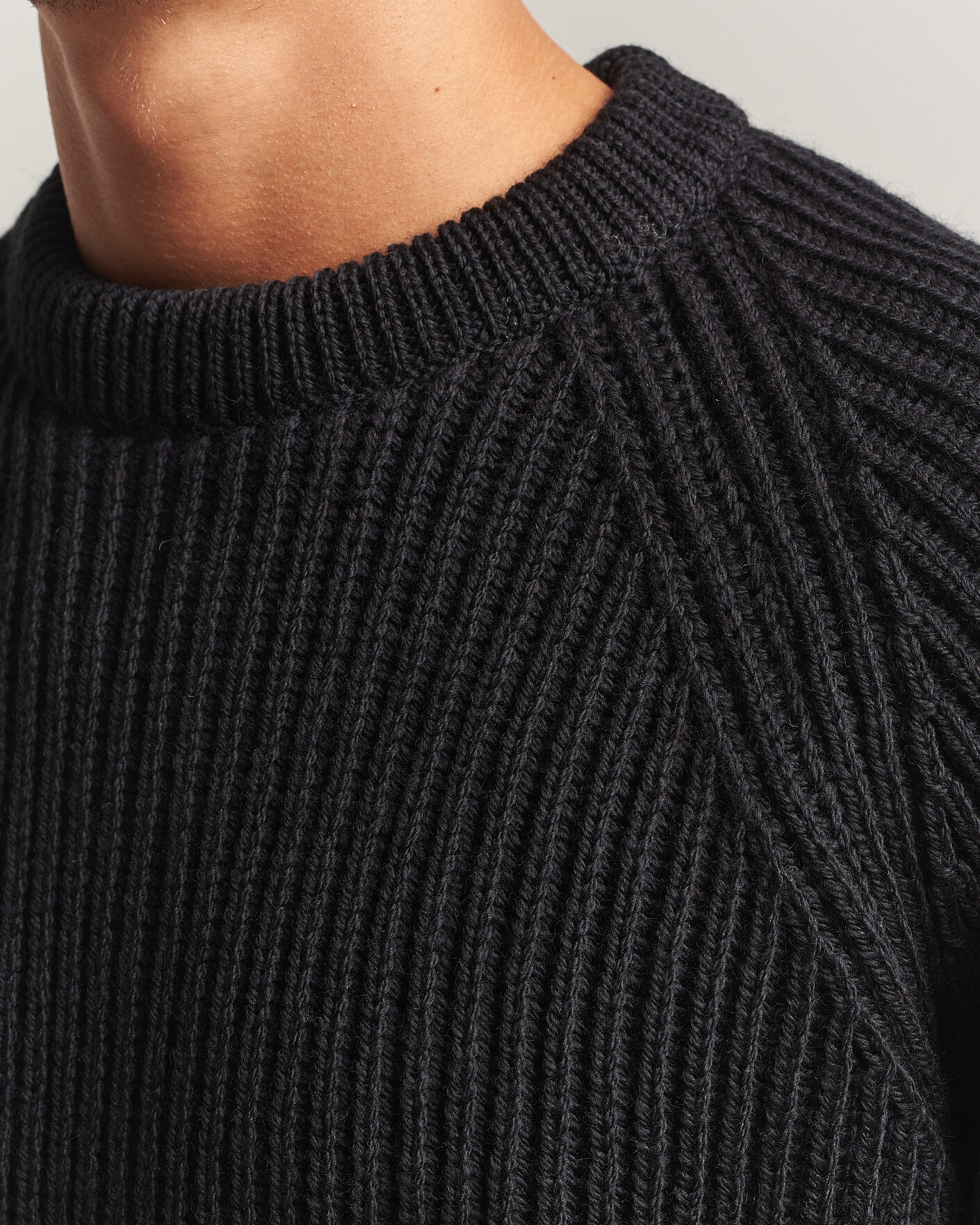 Heren | Truien | Gloverall | Fisherman Rib Chunky Wool Crew Neck Black