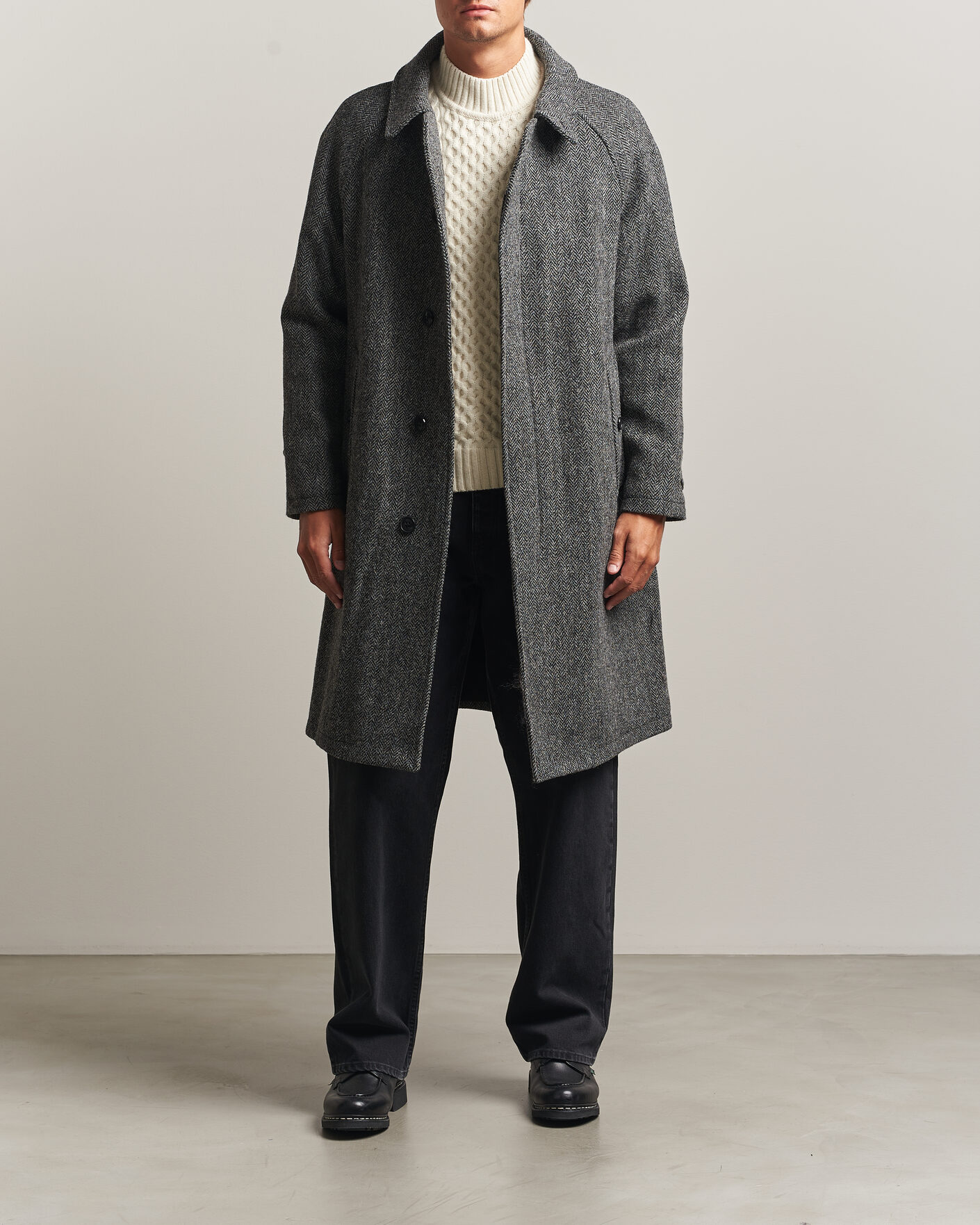 Heren | Jassen | Gloverall | Hynes Harris Tweed Coat Charcoal Herringbone