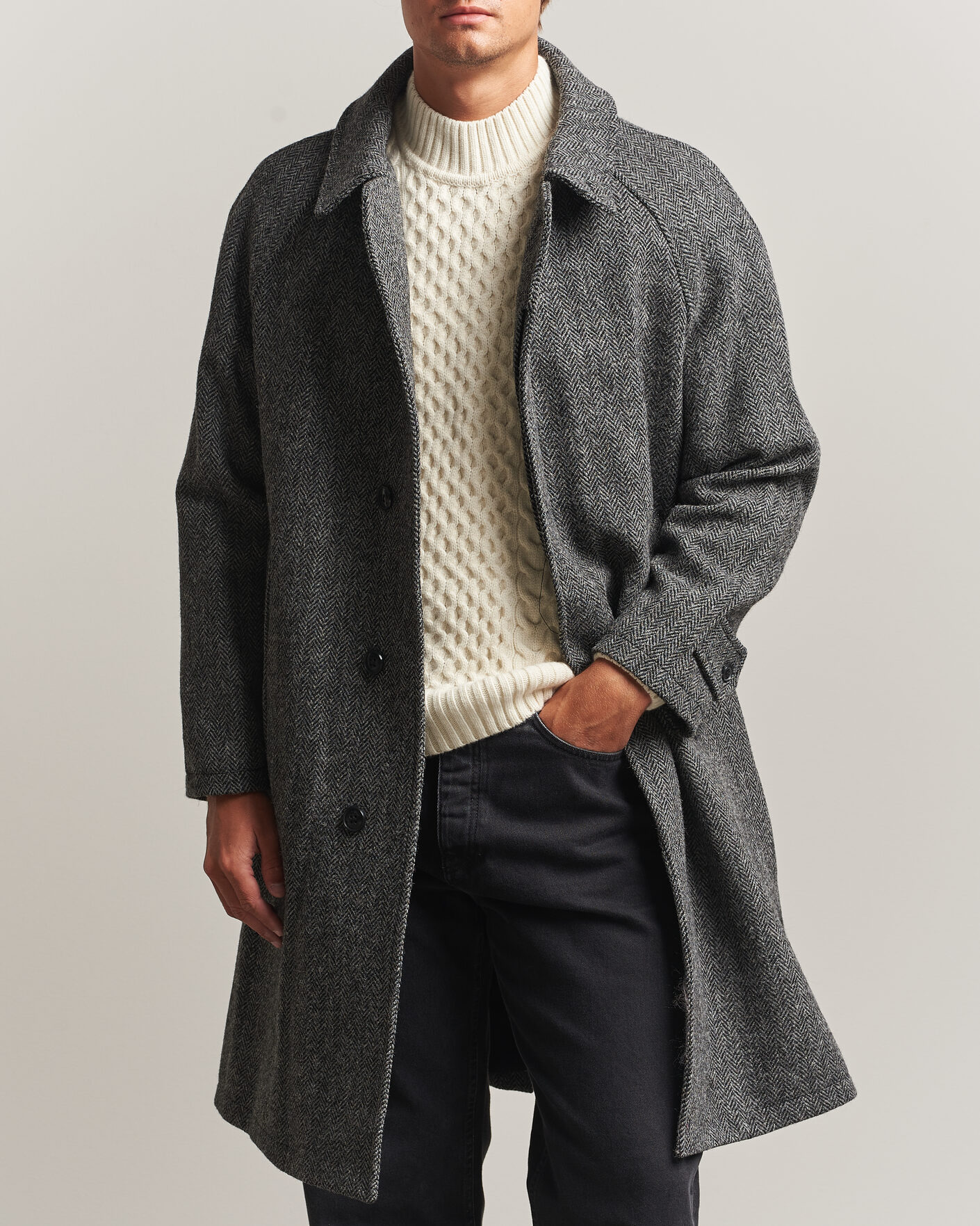 Heren | Jassen | Gloverall | Hynes Harris Tweed Coat Charcoal Herringbone