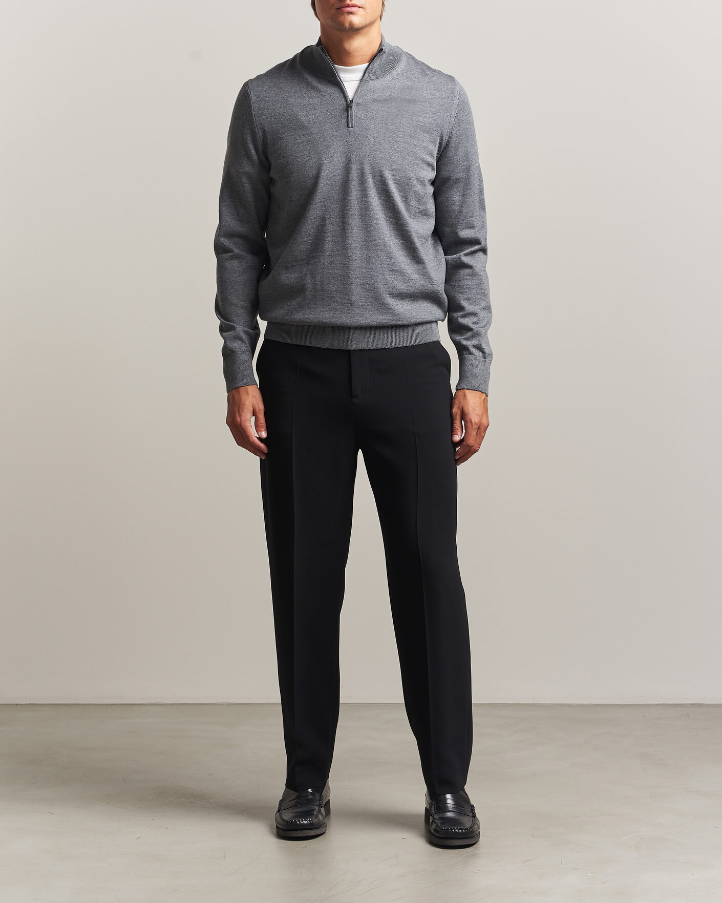 Heren | Truien | BOSS BLACK | Ebenji Merino Knitted Half Zip Medium Grey
