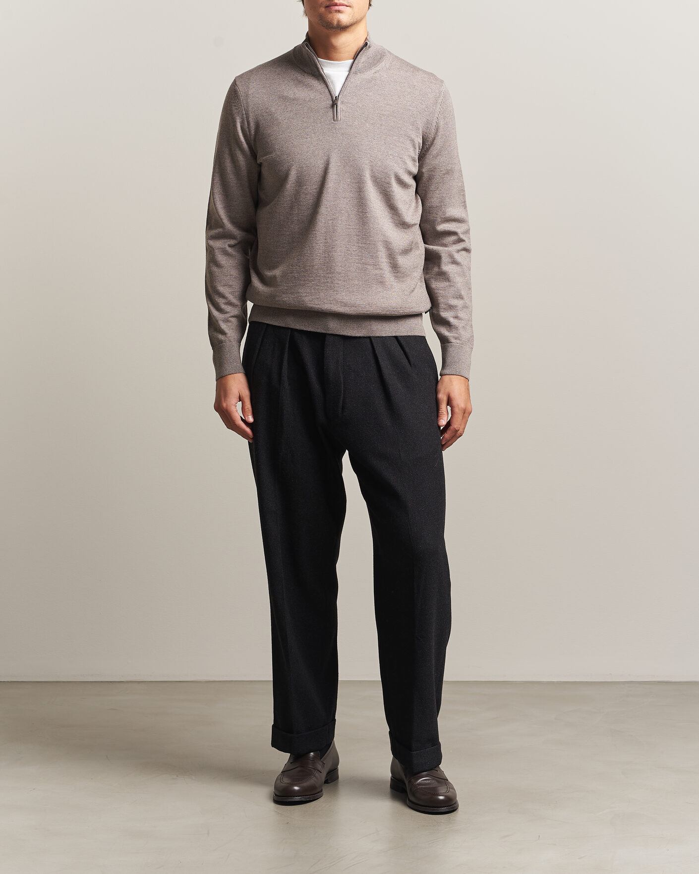 Heren | Truien | BOSS BLACK | Ebenji Merino Knitted Half Zip Open Brown