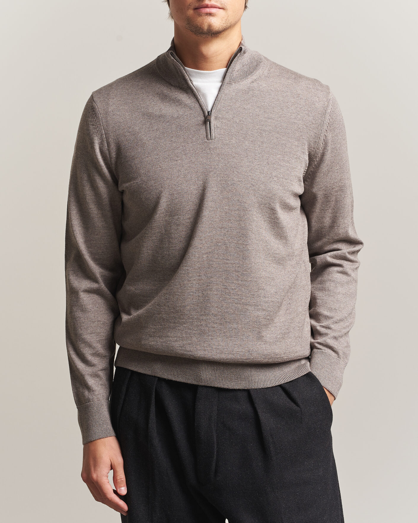 Heren | Truien | BOSS BLACK | Ebenji Merino Knitted Half Zip Open Brown