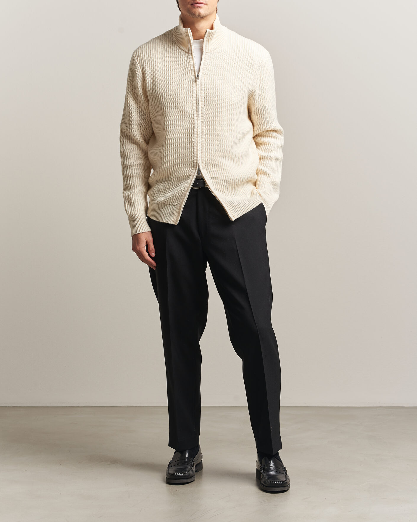 Heren | Truien | BOSS BLACK | Fiocco Wool/Cashmere Full Zip Open White