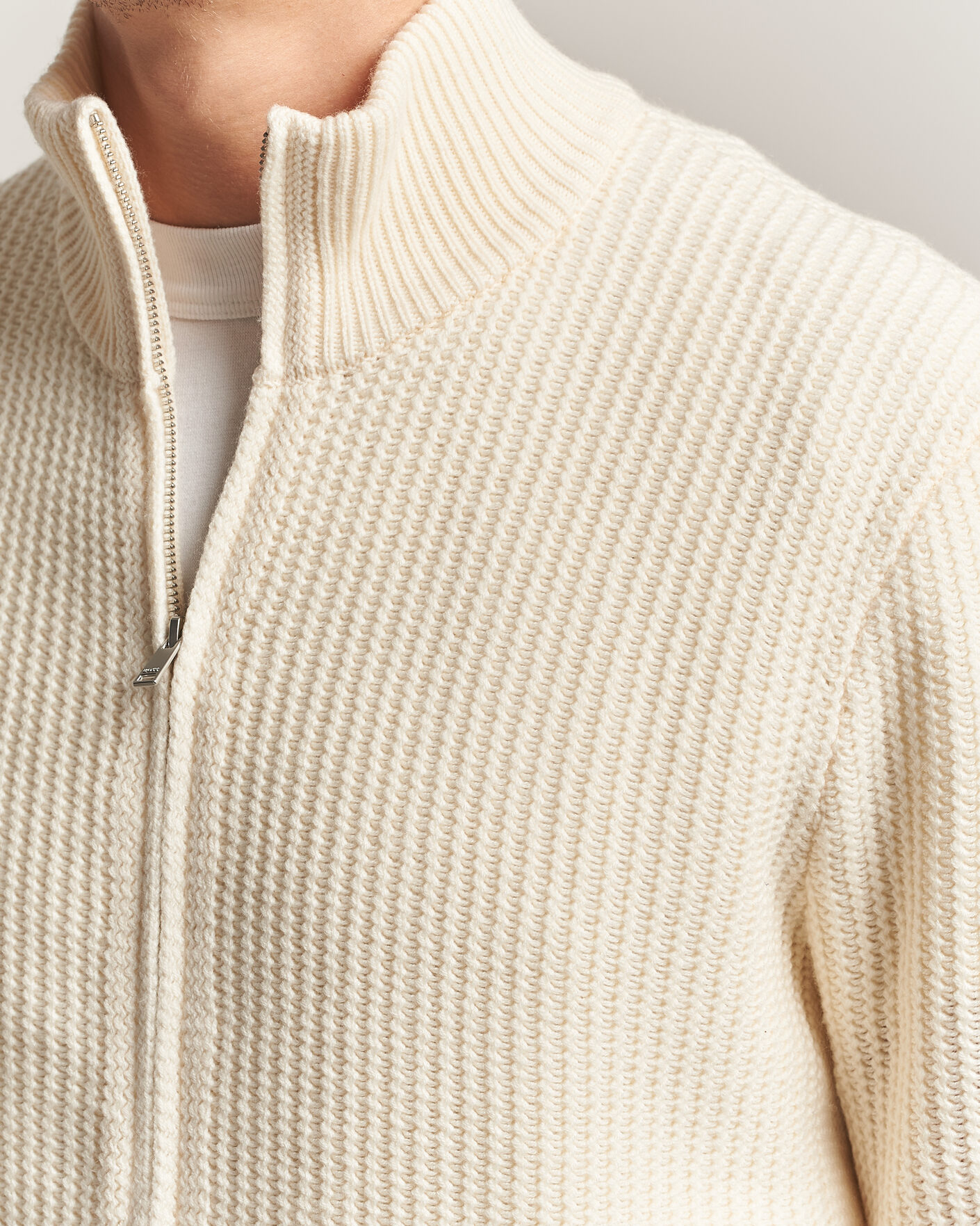 Heren | Truien | BOSS BLACK | Fiocco Wool/Cashmere Full Zip Open White