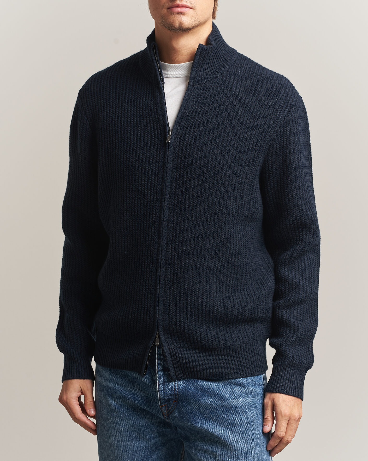 Heren | Truien | BOSS BLACK | Fiocco Wool/Cashmere Full Zip Dark Blue