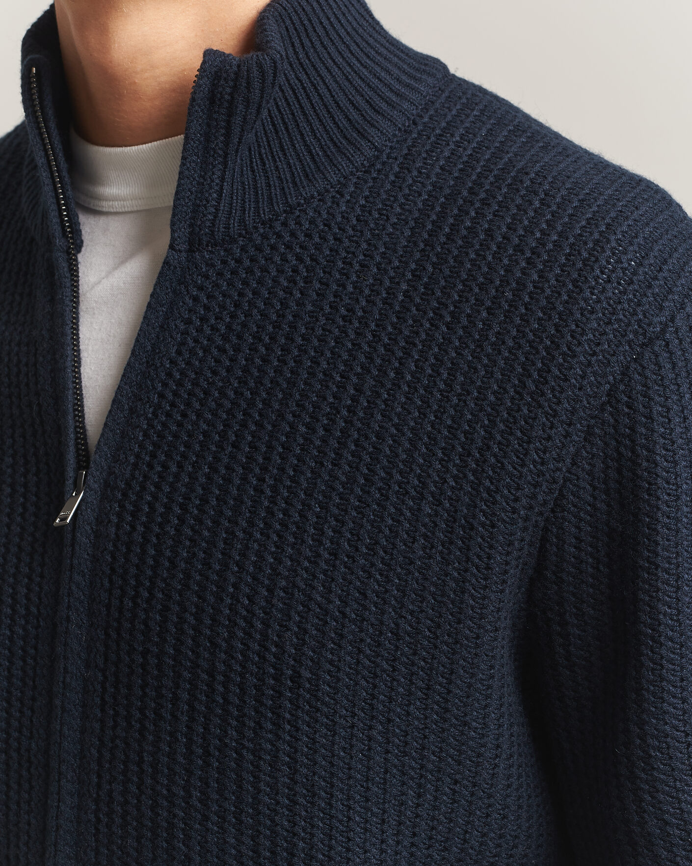 Heren | Truien | BOSS BLACK | Fiocco Wool/Cashmere Full Zip Dark Blue