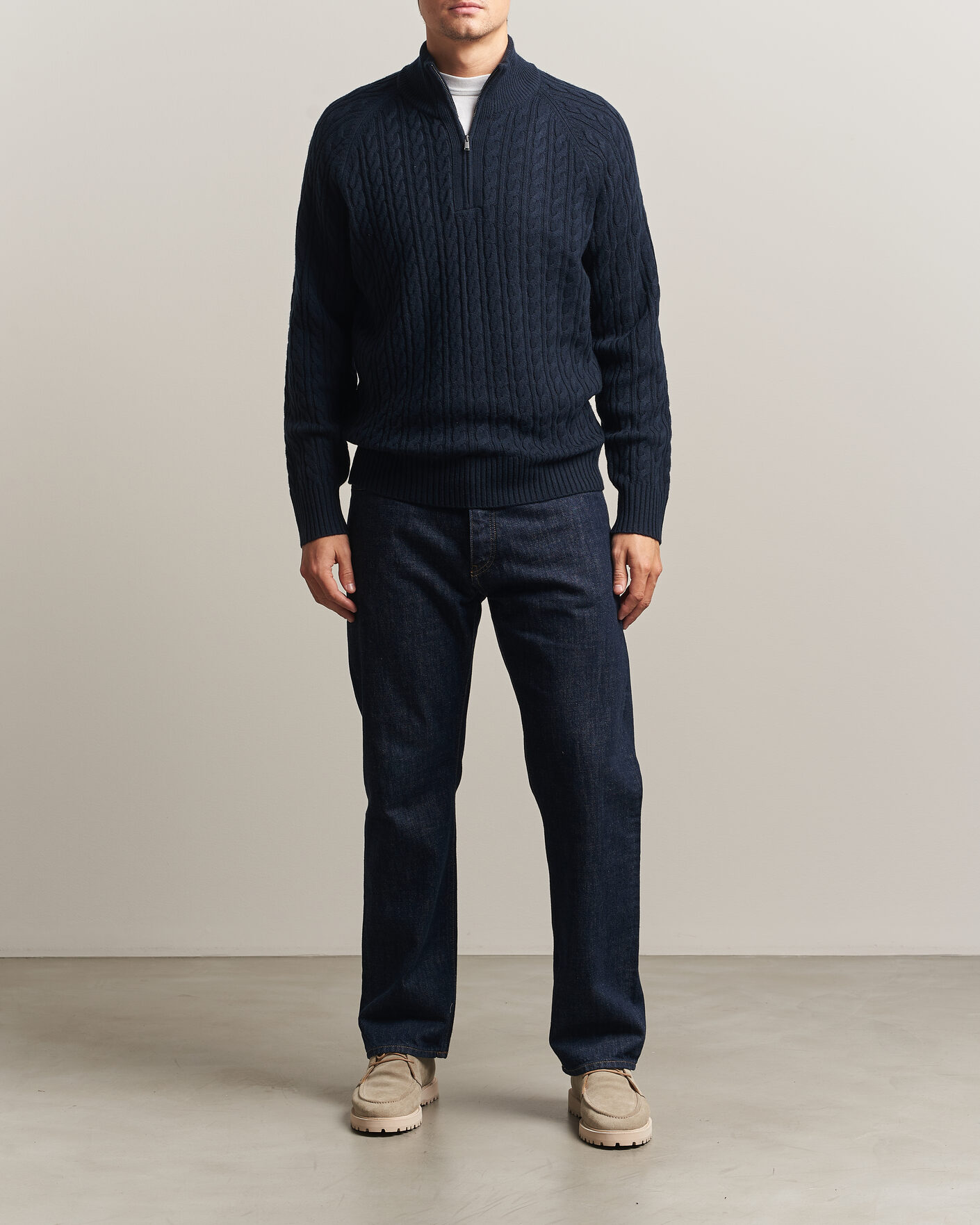 Heren | Truien | BOSS BLACK | Furore Wool/Cashmere Cable Half Zip Dark Blue