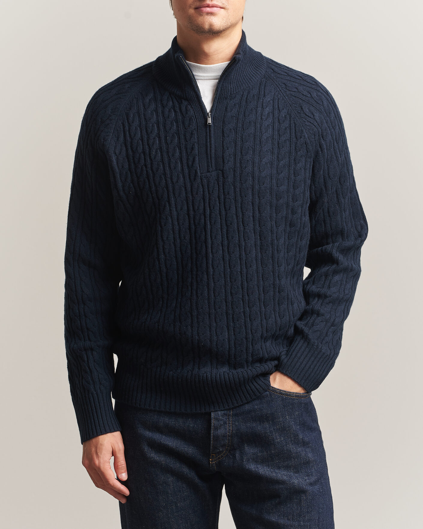 Heren | Truien | BOSS BLACK | Furore Wool/Cashmere Cable Half Zip Dark Blue