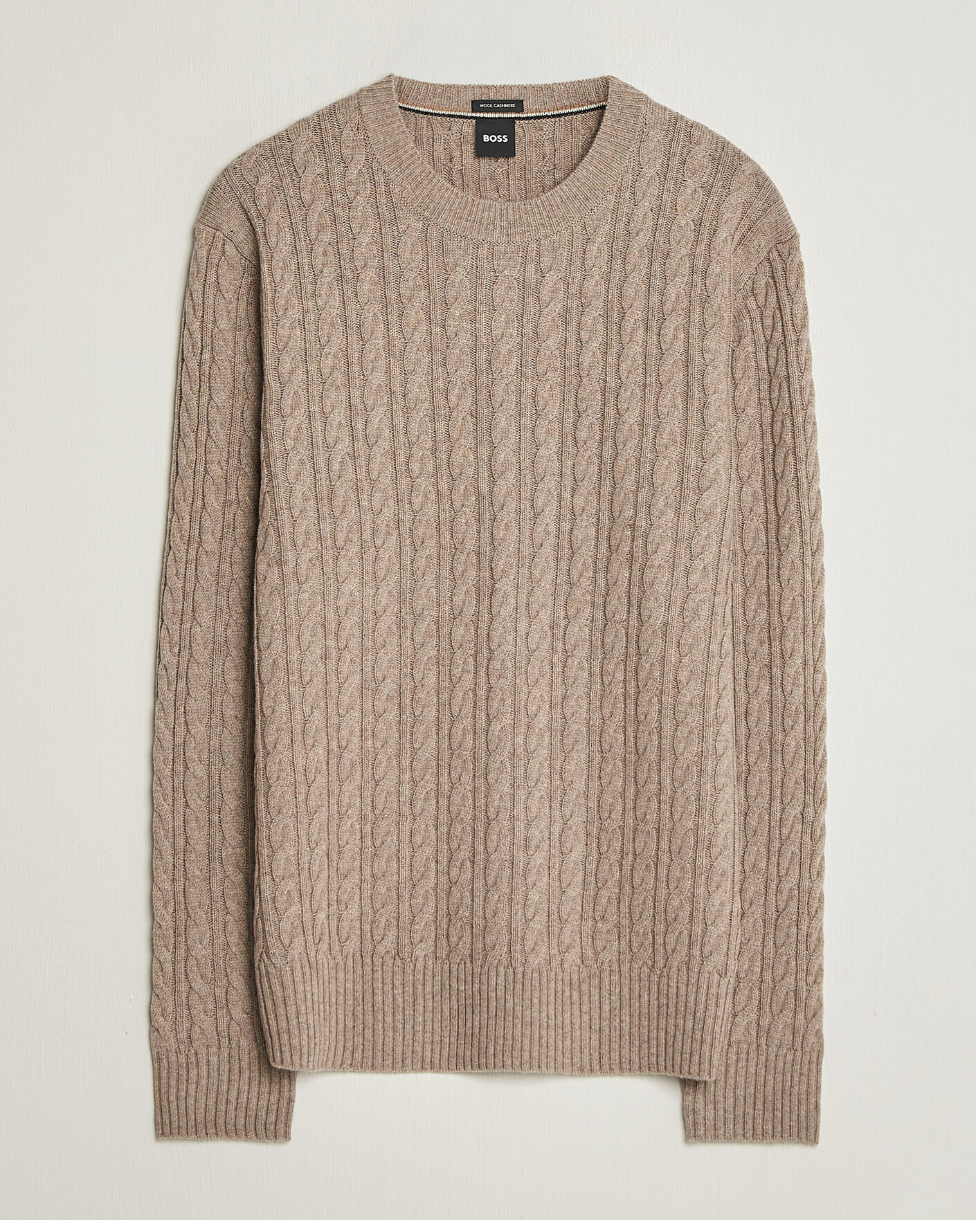 Heren | Truien | BOSS BLACK | Furlan Wool/Cashmere Cable Crew Neck Open Brown