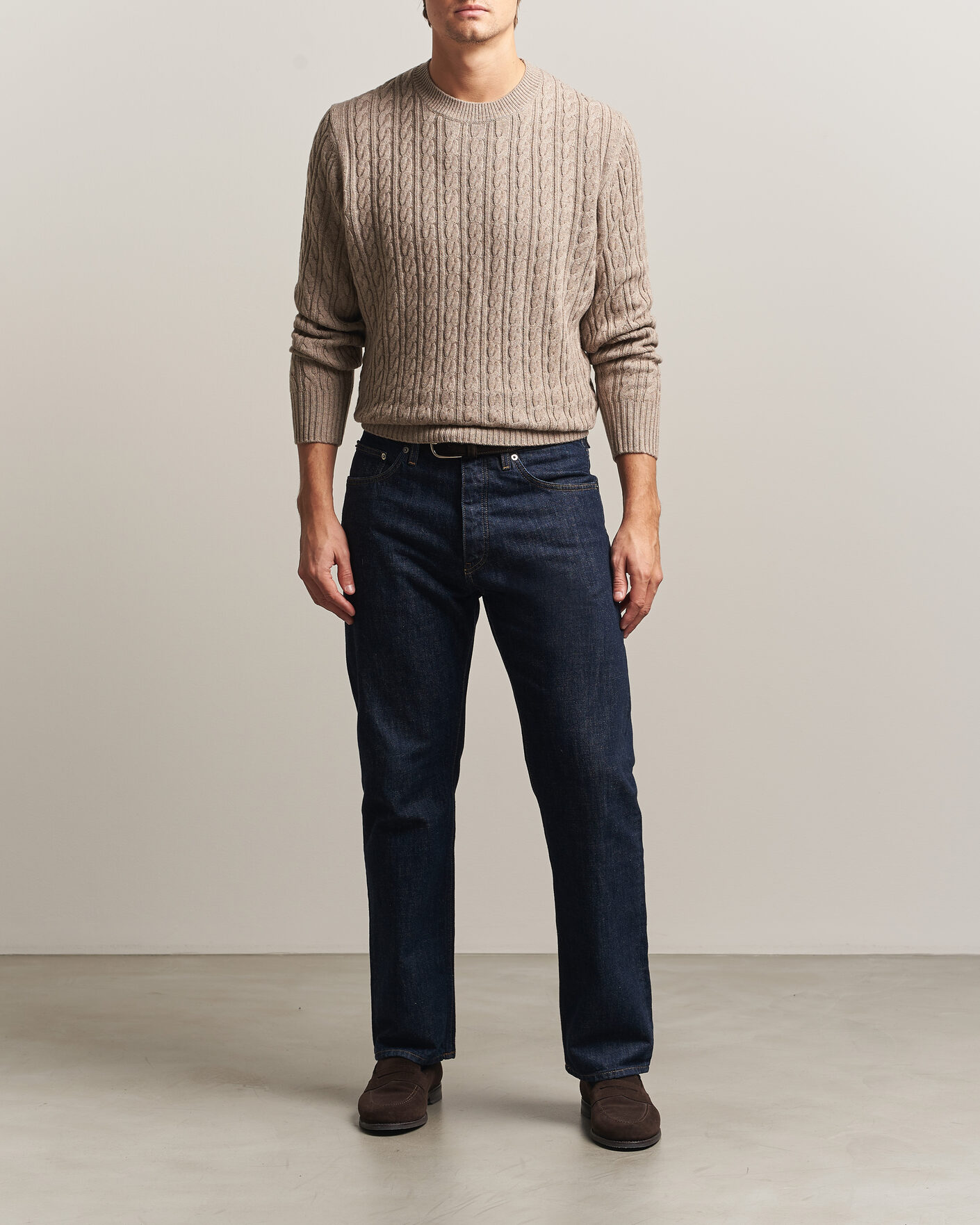 Heren | Truien | BOSS BLACK | Furlan Wool/Cashmere Cable Crew Neck Open Brown