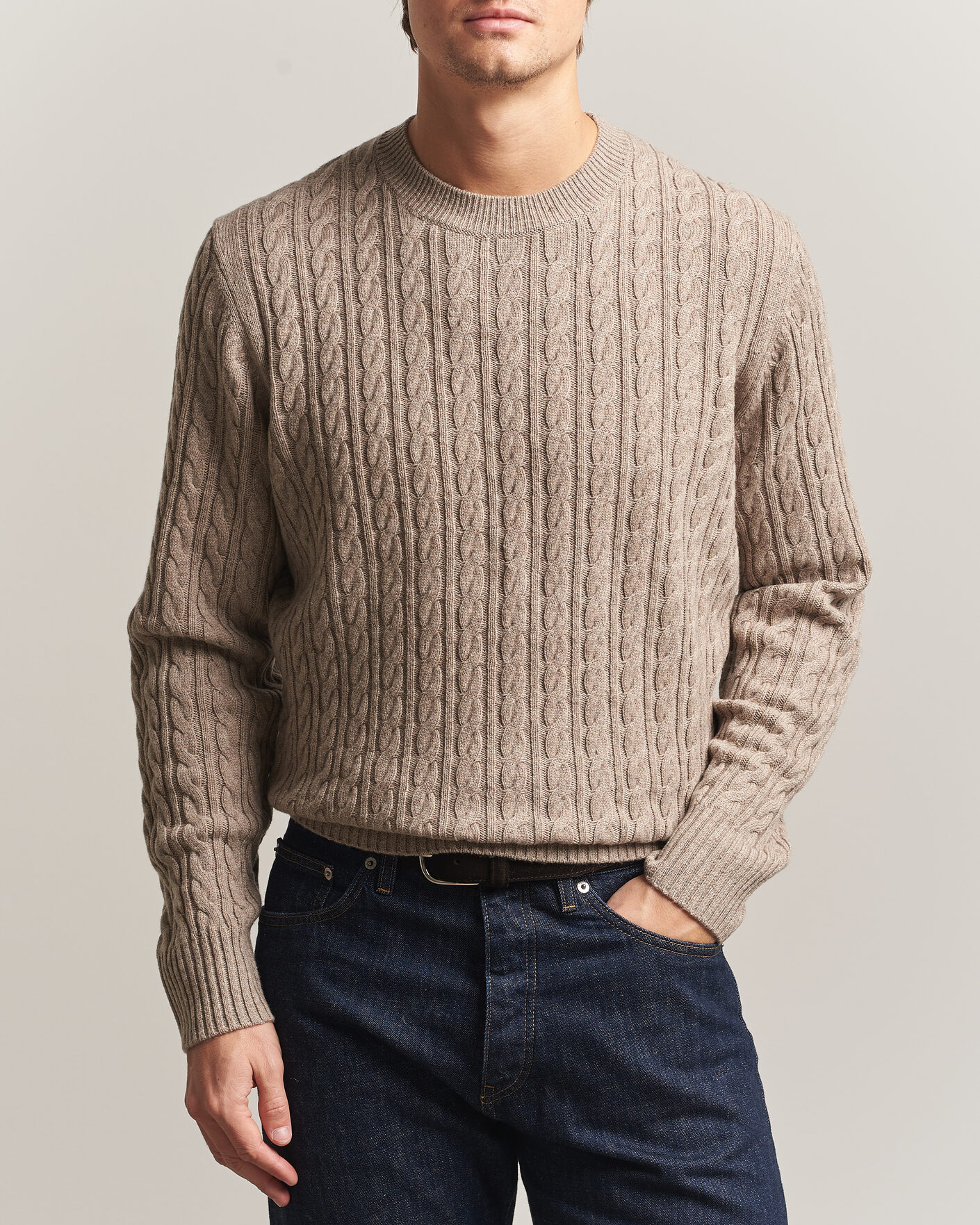Heren | Truien | BOSS BLACK | Furlan Wool/Cashmere Cable Crew Neck Open Brown