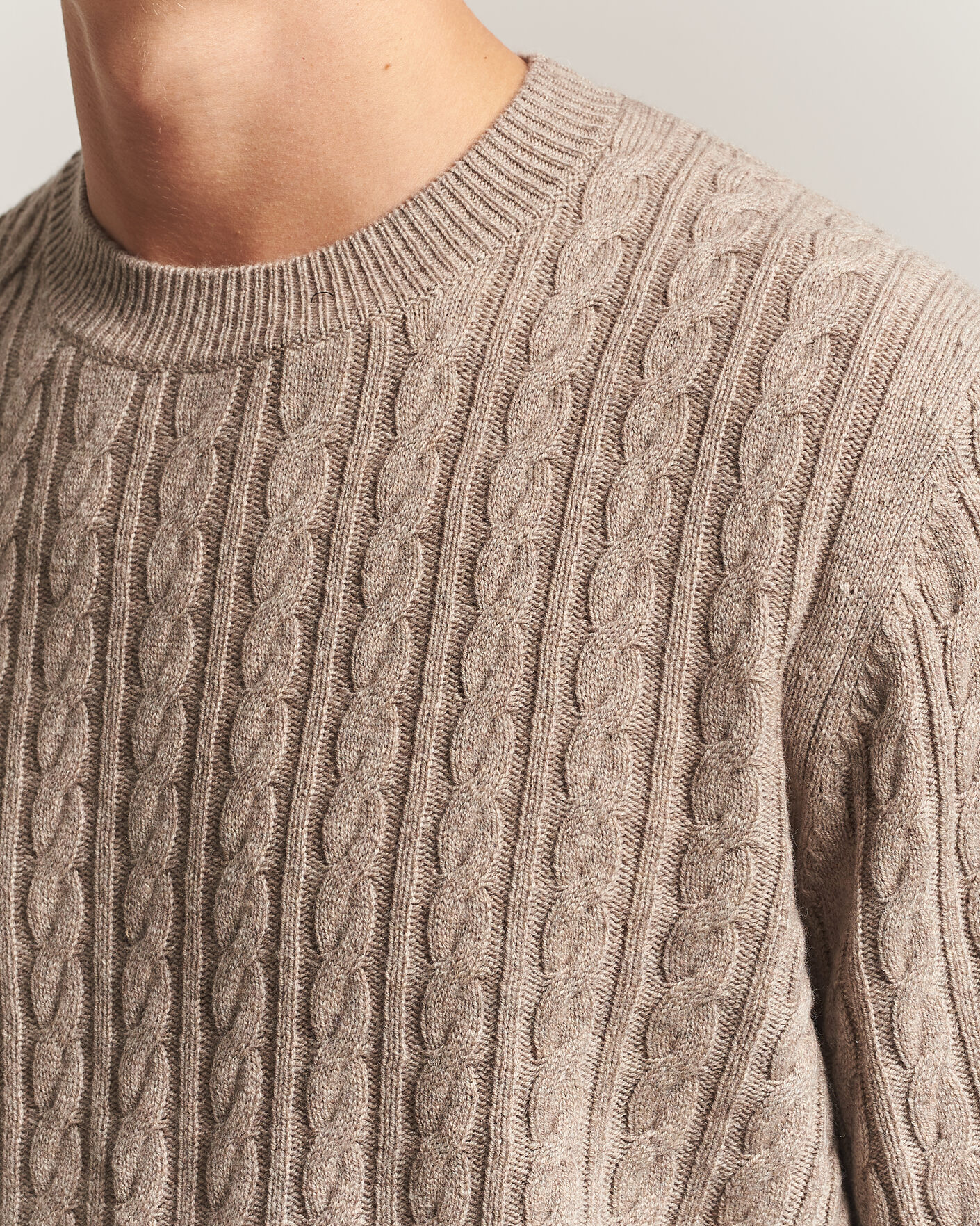 Heren | Truien | BOSS BLACK | Furlan Wool/Cashmere Cable Crew Neck Open Brown