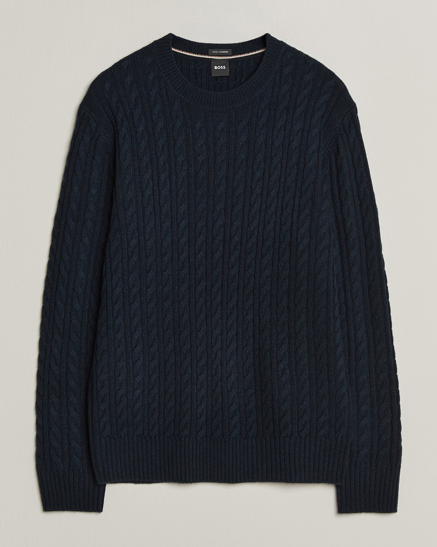 Heren | Truien | BOSS BLACK | Furlan Wool/Cashmere Cable Crew Neck Dark Blue