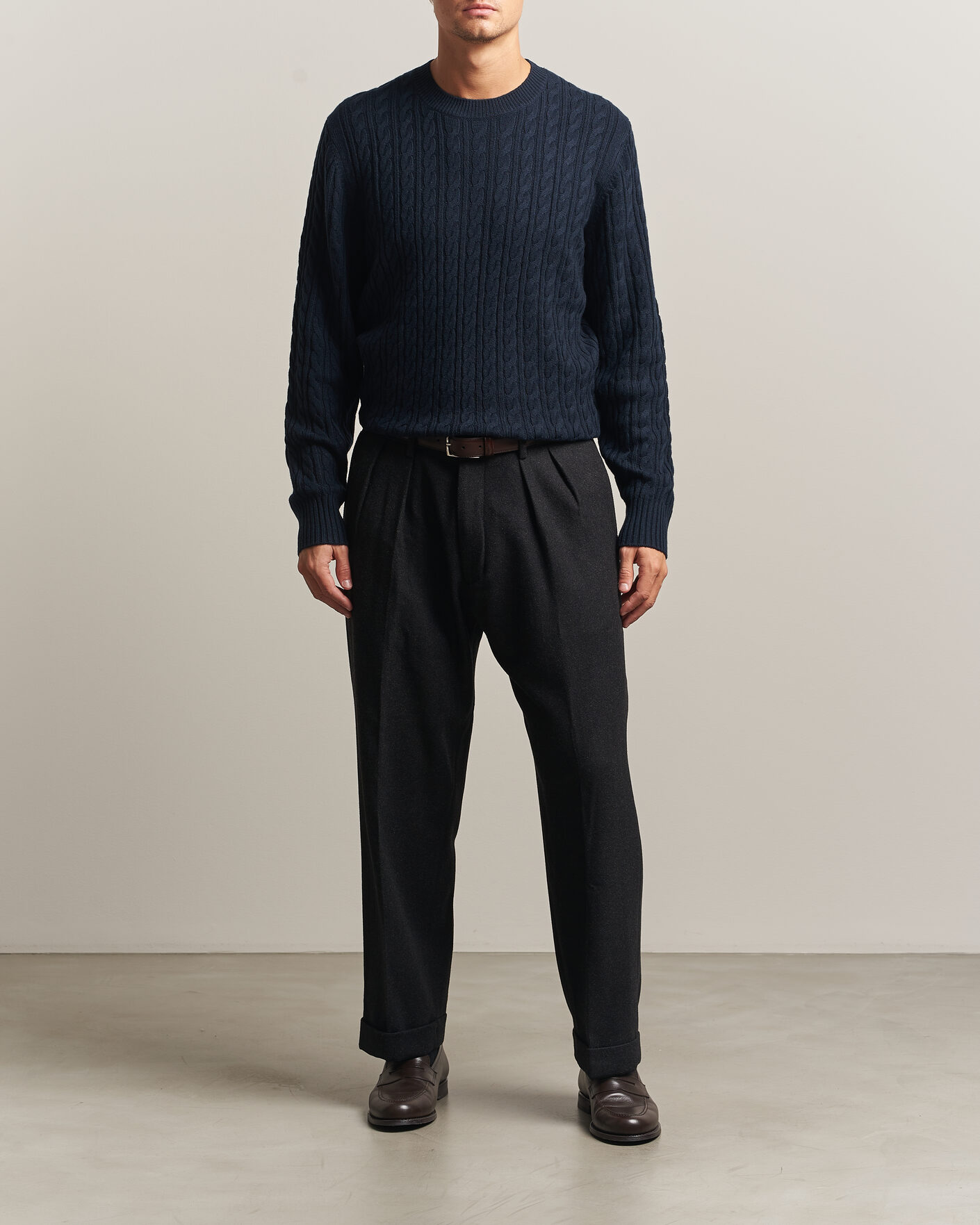 Heren | Truien | BOSS BLACK | Furlan Wool/Cashmere Cable Crew Neck Dark Blue