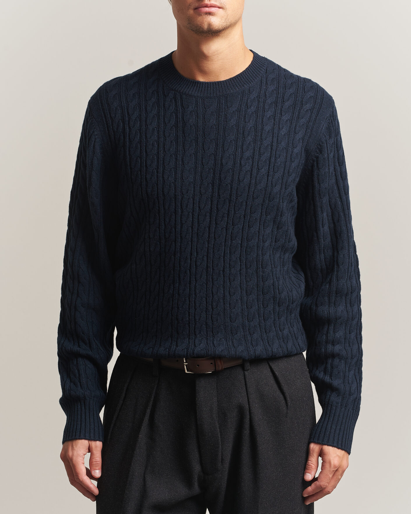 Heren | Truien | BOSS BLACK | Furlan Wool/Cashmere Cable Crew Neck Dark Blue
