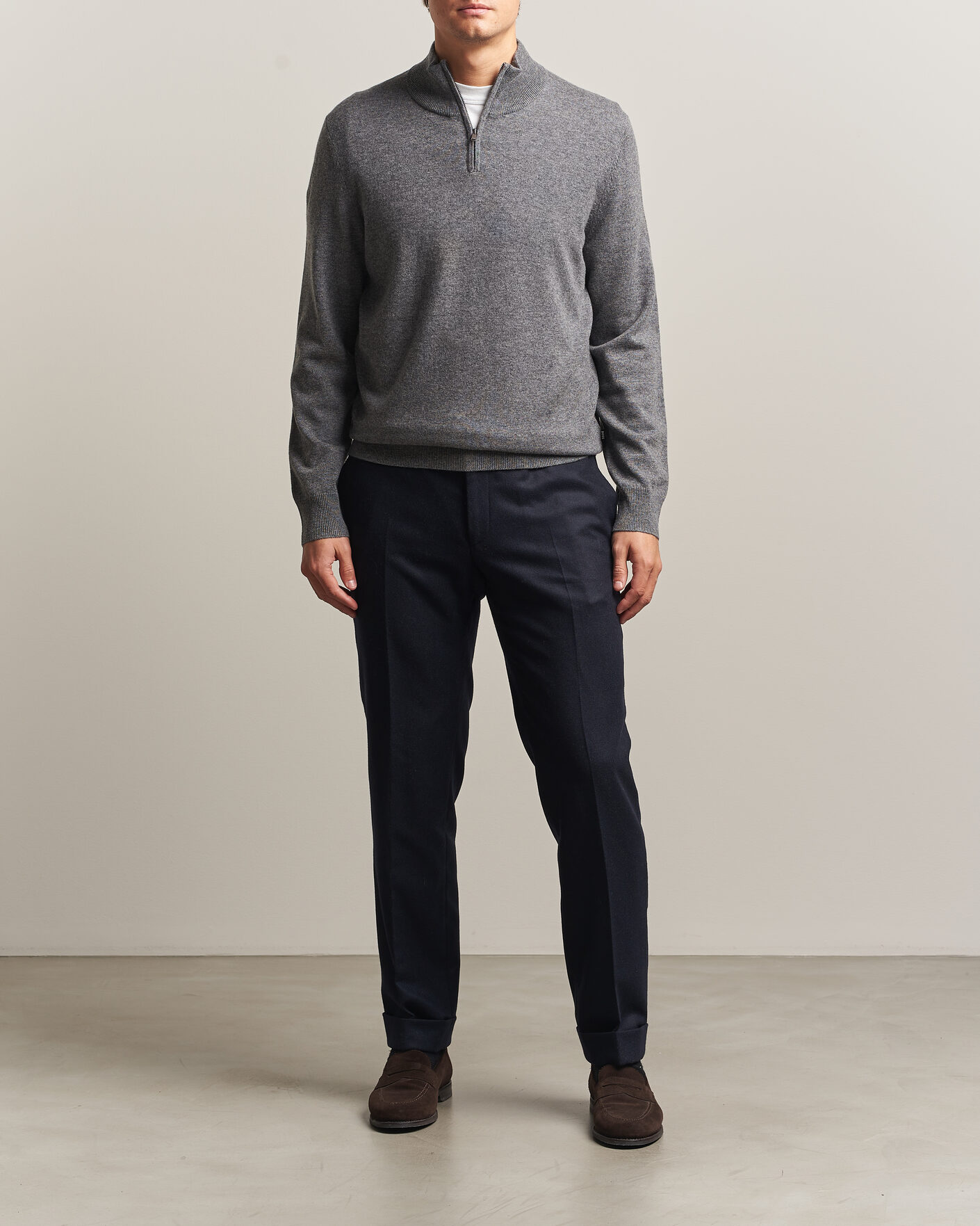 Heren | Truien | BOSS BLACK | Hemarlo Wool/Cashmere Half Zip Medium Grey