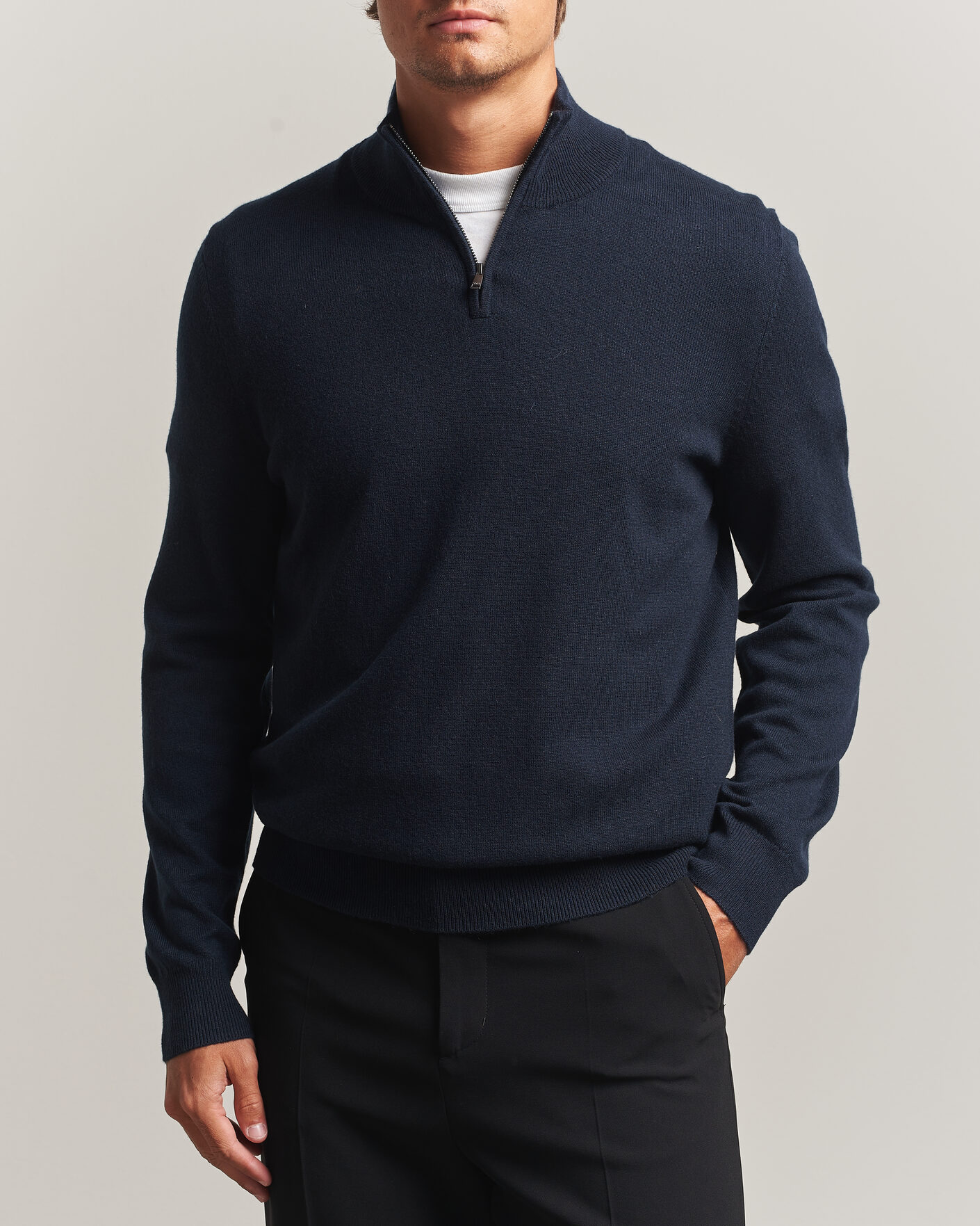 Heren | Truien | BOSS BLACK | Hemarlo Wool/Cashmere Half Zip Dark Blue