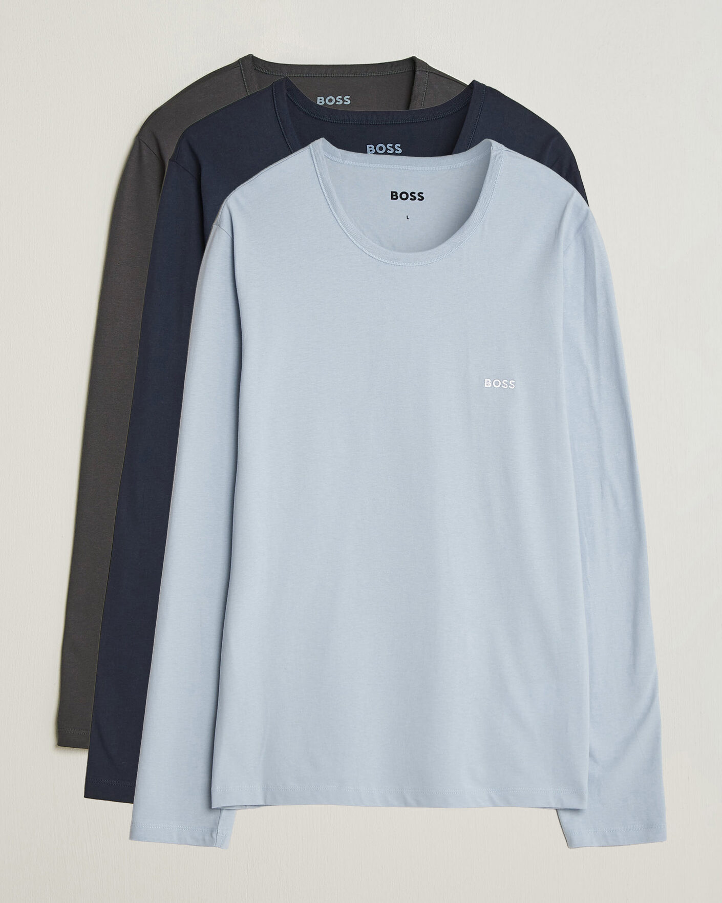 Heren | T-shirts | BOSS BLACK | 3-Pack Long Sleeve T-Shirt Blue/Navy/Grey