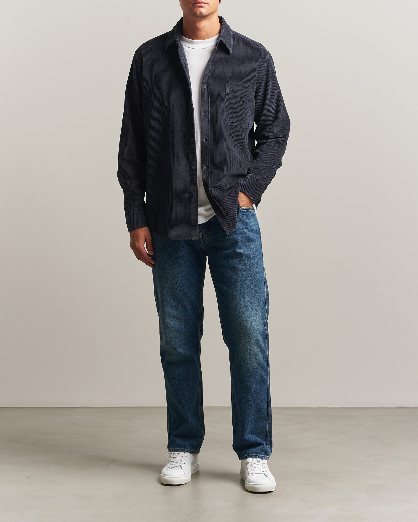 Heren | Overhemden | BOSS ORANGE | Relegant Corduroy Shirt Dark Blue