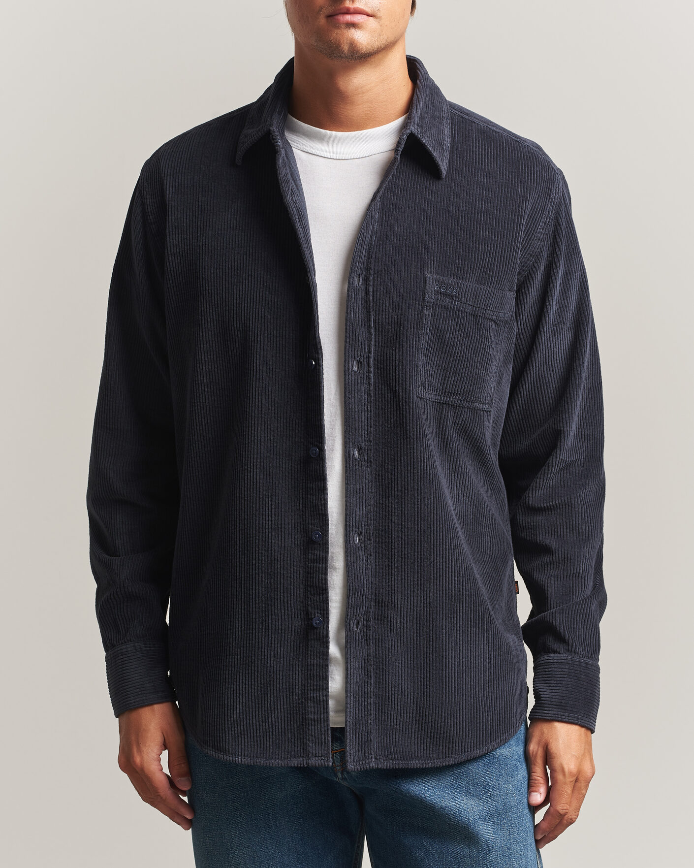 Heren | Overhemden | BOSS ORANGE | Relegant Corduroy Shirt Dark Blue