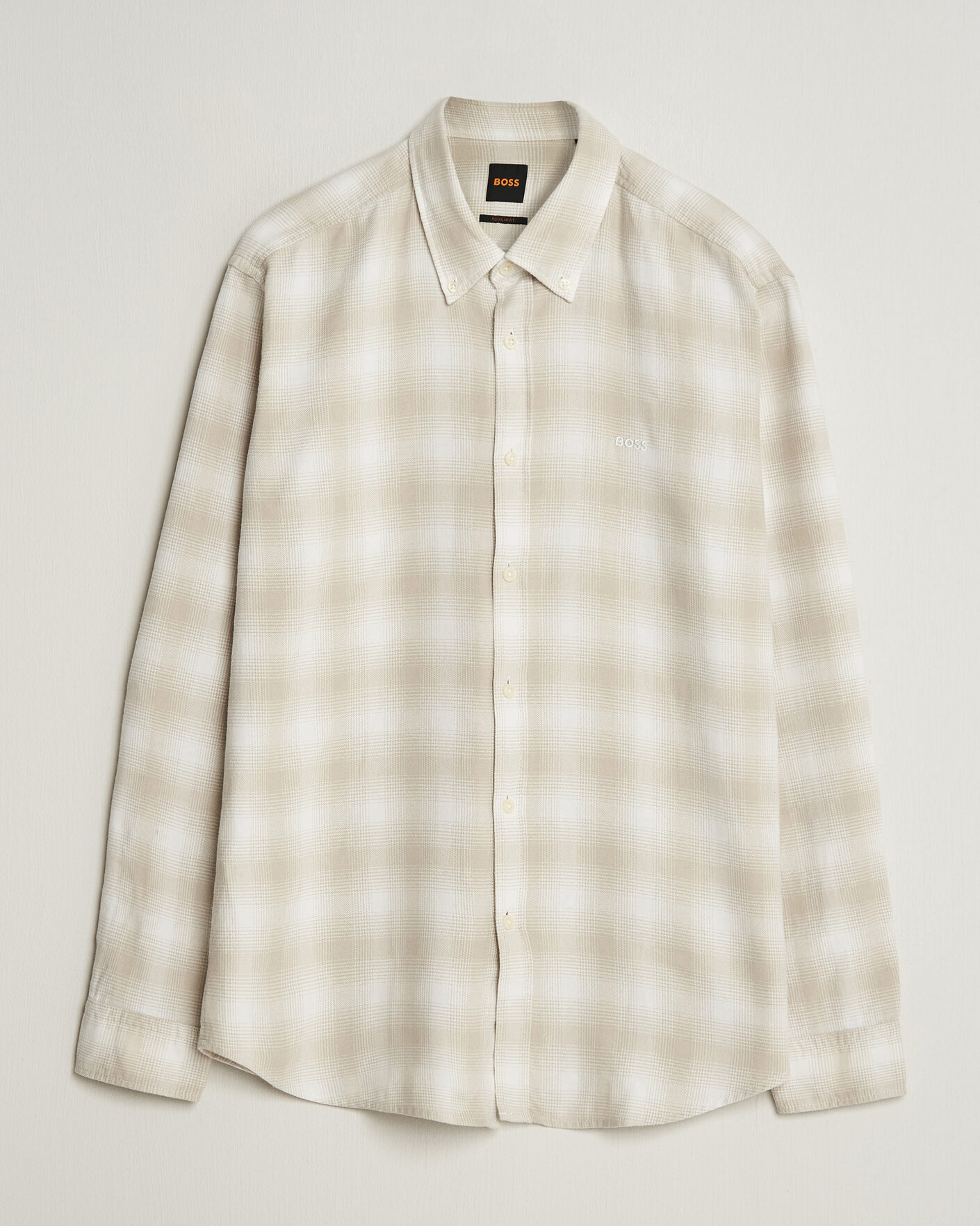 Heren | Overhemden | BOSS ORANGE | Rickert Brushed Cotton Checked Shirt Light Beige