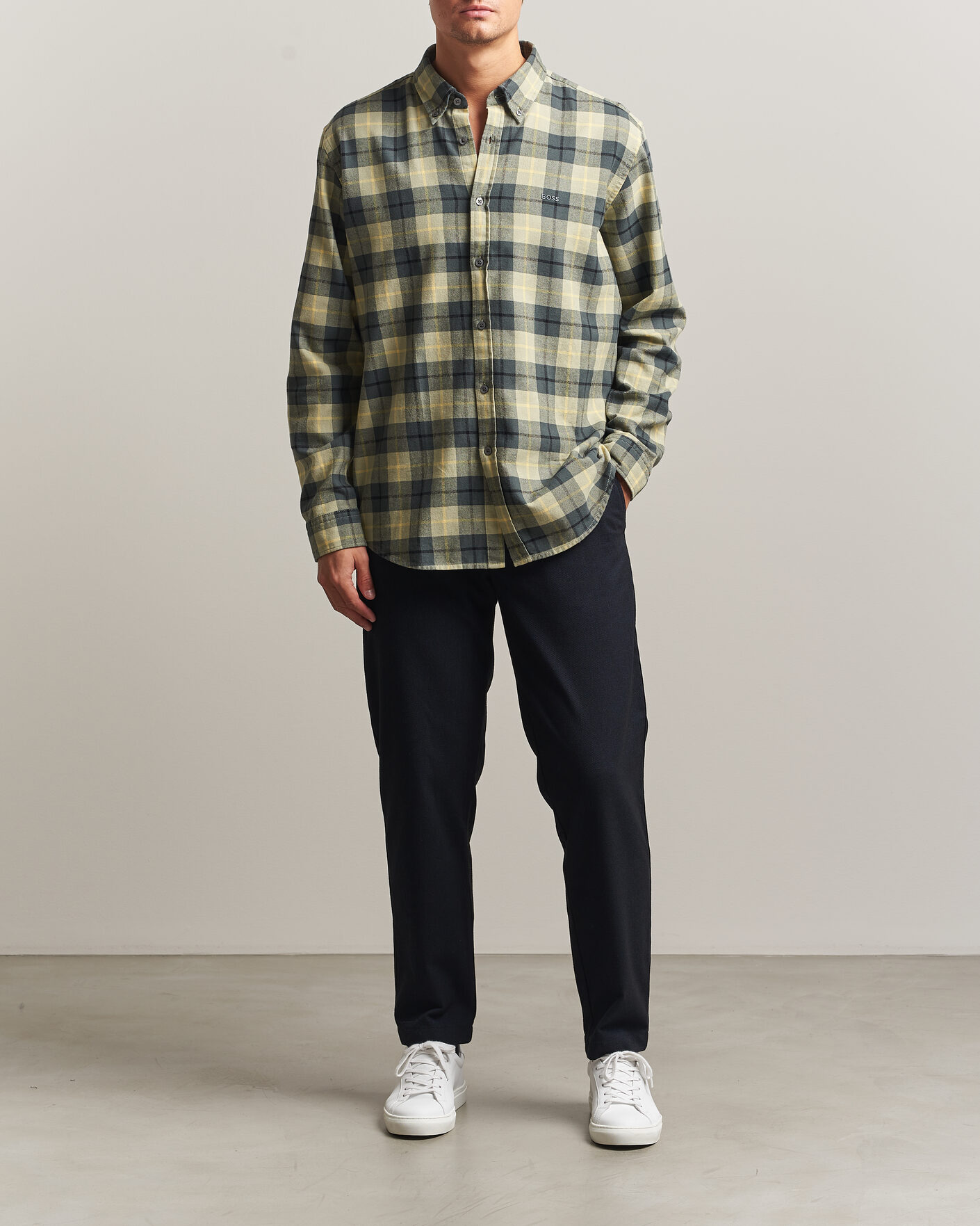 Heren | Overhemden | BOSS ORANGE | Rickert Brushed Cotton Checked Shirt Open Green