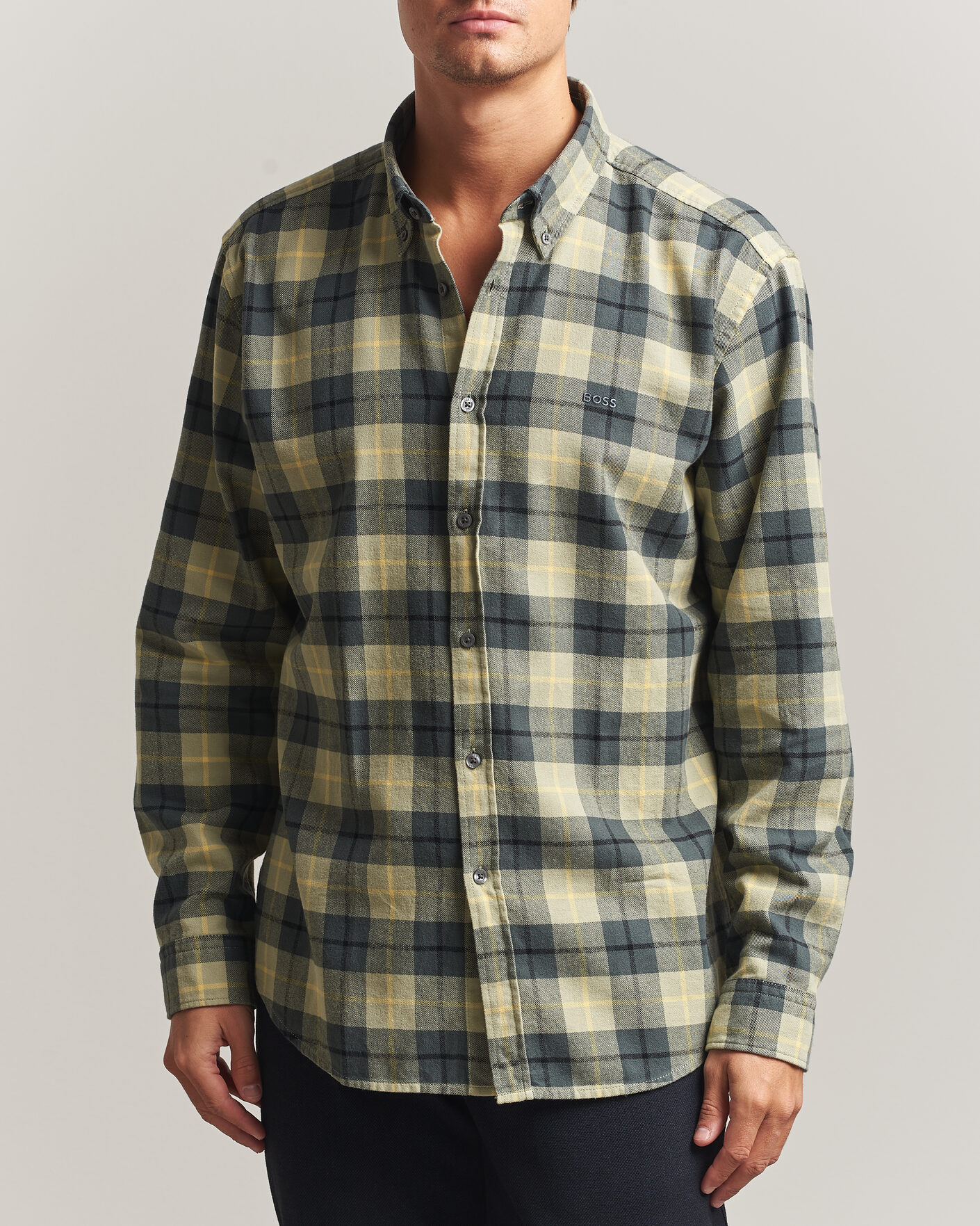 Heren | Overhemden | BOSS ORANGE | Rickert Brushed Cotton Checked Shirt Open Green
