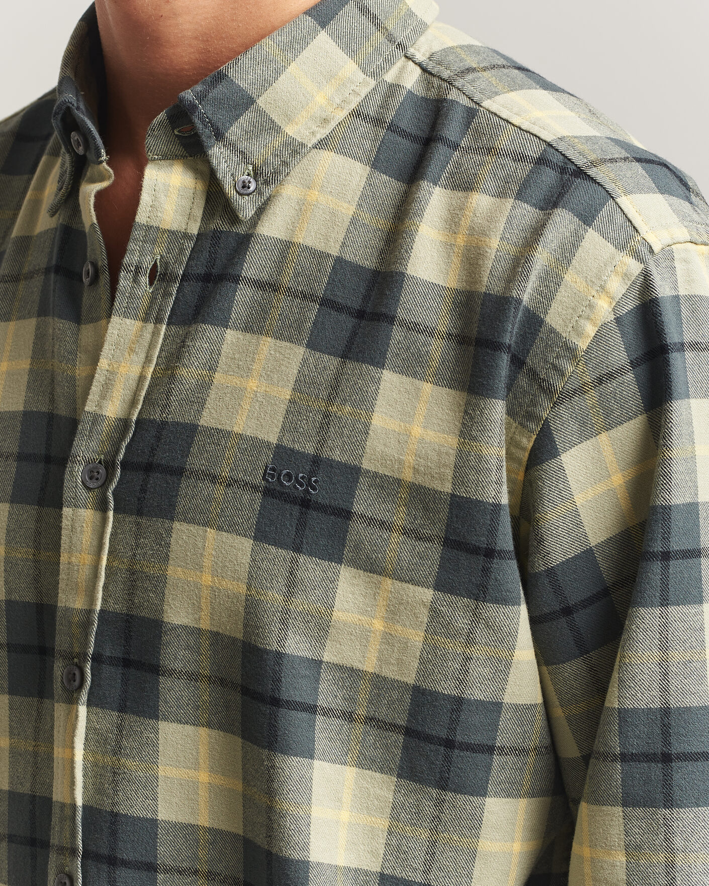 Heren | Overhemden | BOSS ORANGE | Rickert Brushed Cotton Checked Shirt Open Green