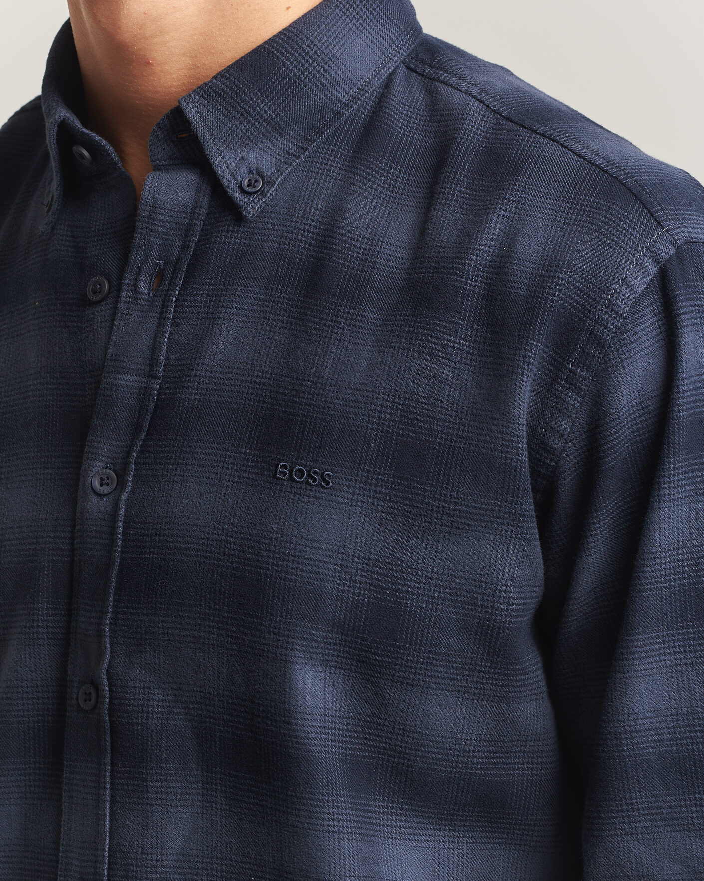 Heren | Overhemden | BOSS ORANGE | Rickert Brushed Cotton Checked Shirt Dark Blue