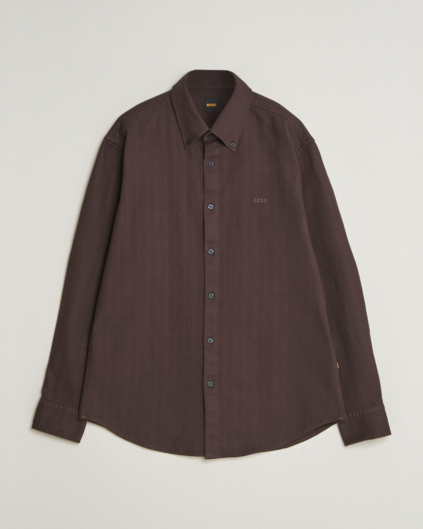 Heren | Overhemden | BOSS ORANGE | Ricopuls Brushed Herringbone Shirt Dark Brown