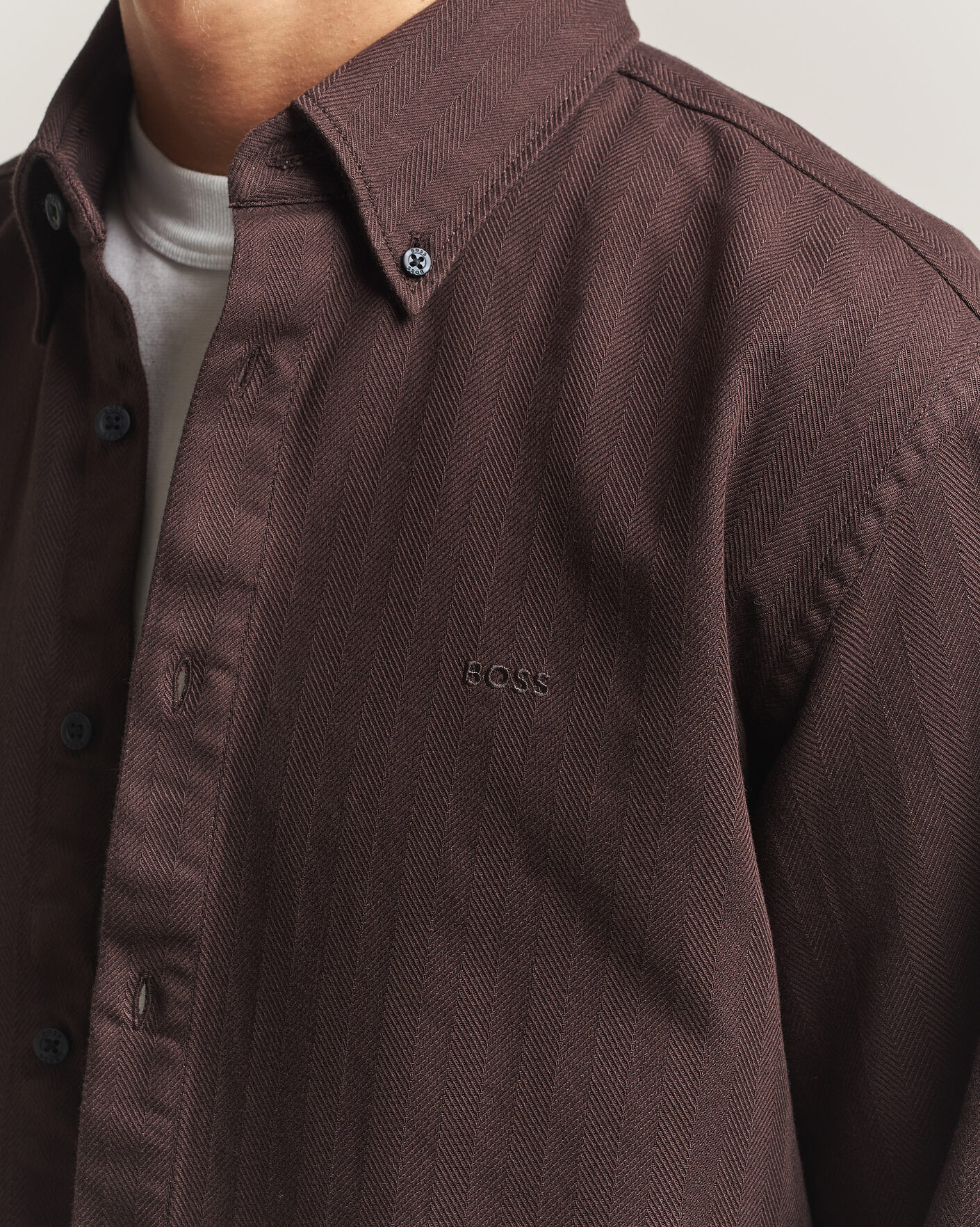 Heren | Overhemden | BOSS ORANGE | Ricopuls Brushed Herringbone Shirt Dark Brown