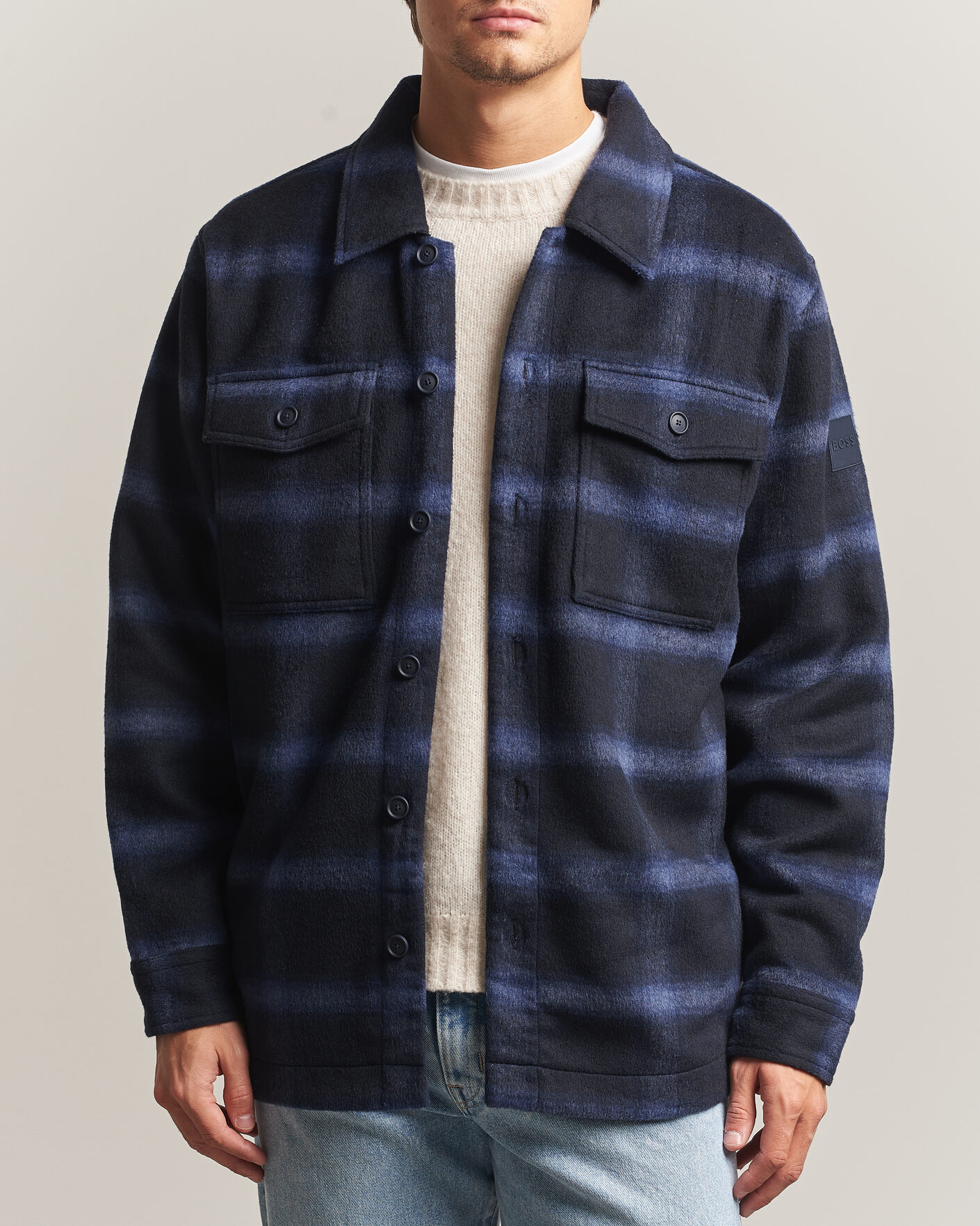Heren | Jassen | BOSS ORANGE | Losky Flannel Checked Overshirt Dark Blue