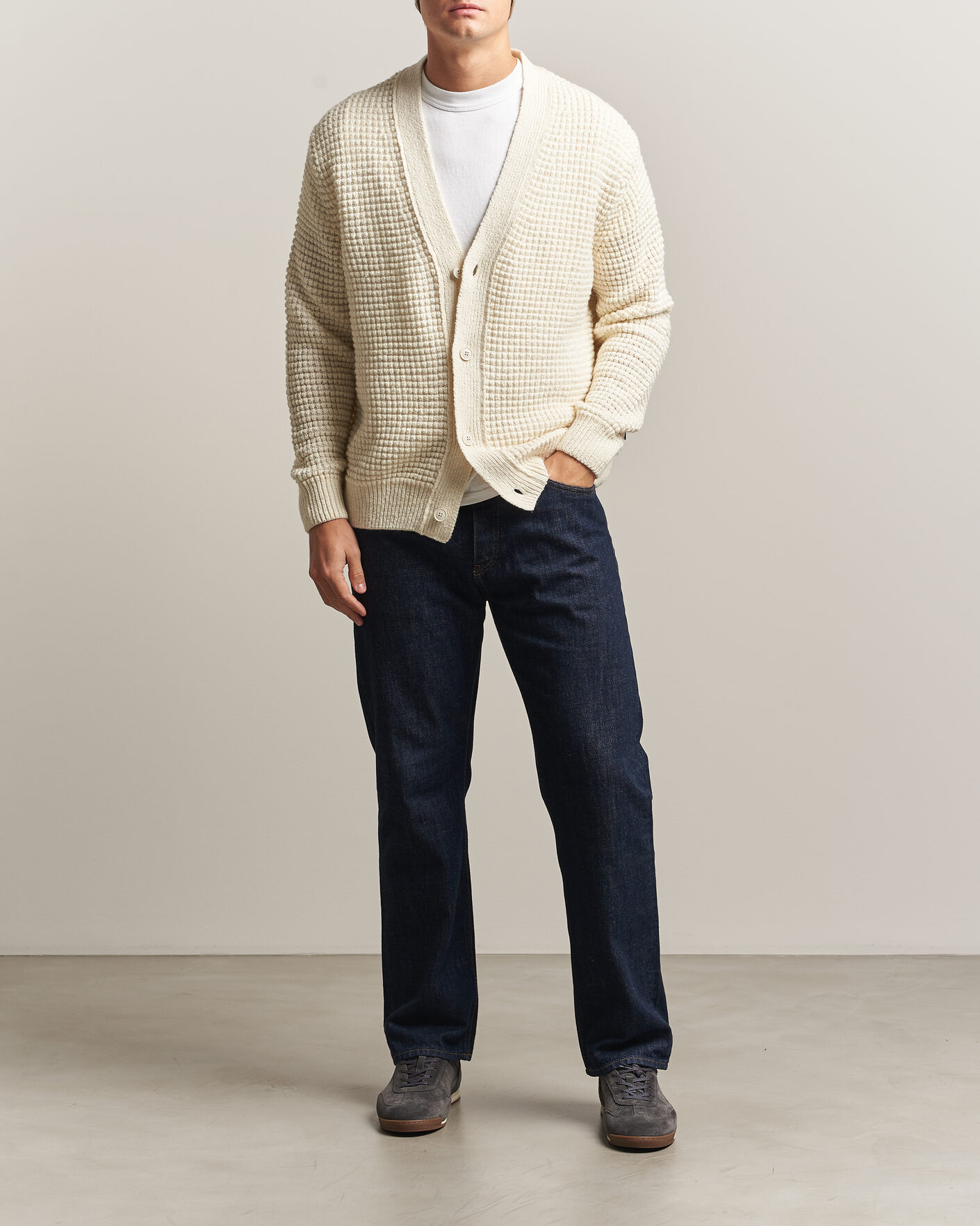 Heren | Truien | BOSS ORANGE | Korsico Wool Knitted Cardigan Open White