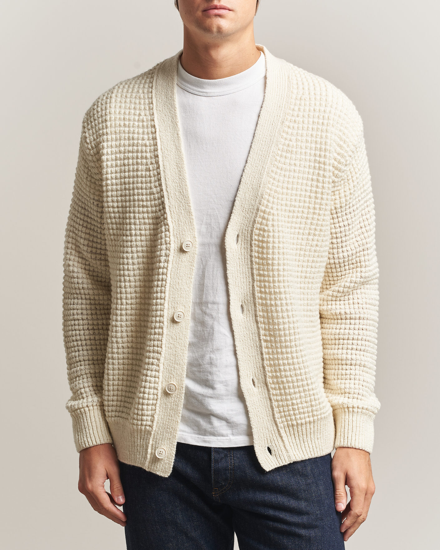 Heren | Truien | BOSS ORANGE | Korsico Wool Knitted Cardigan Open White