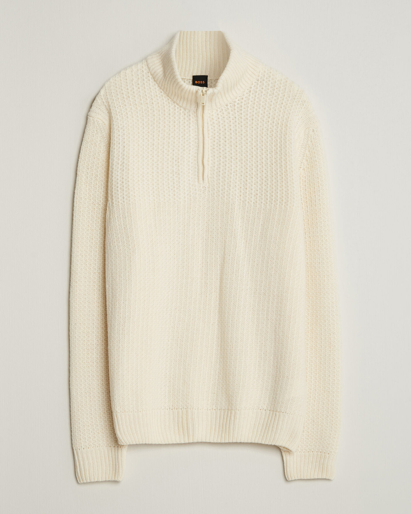 Heren | Truien | BOSS ORANGE | Kenter Wool Knitted Half Zip Open White