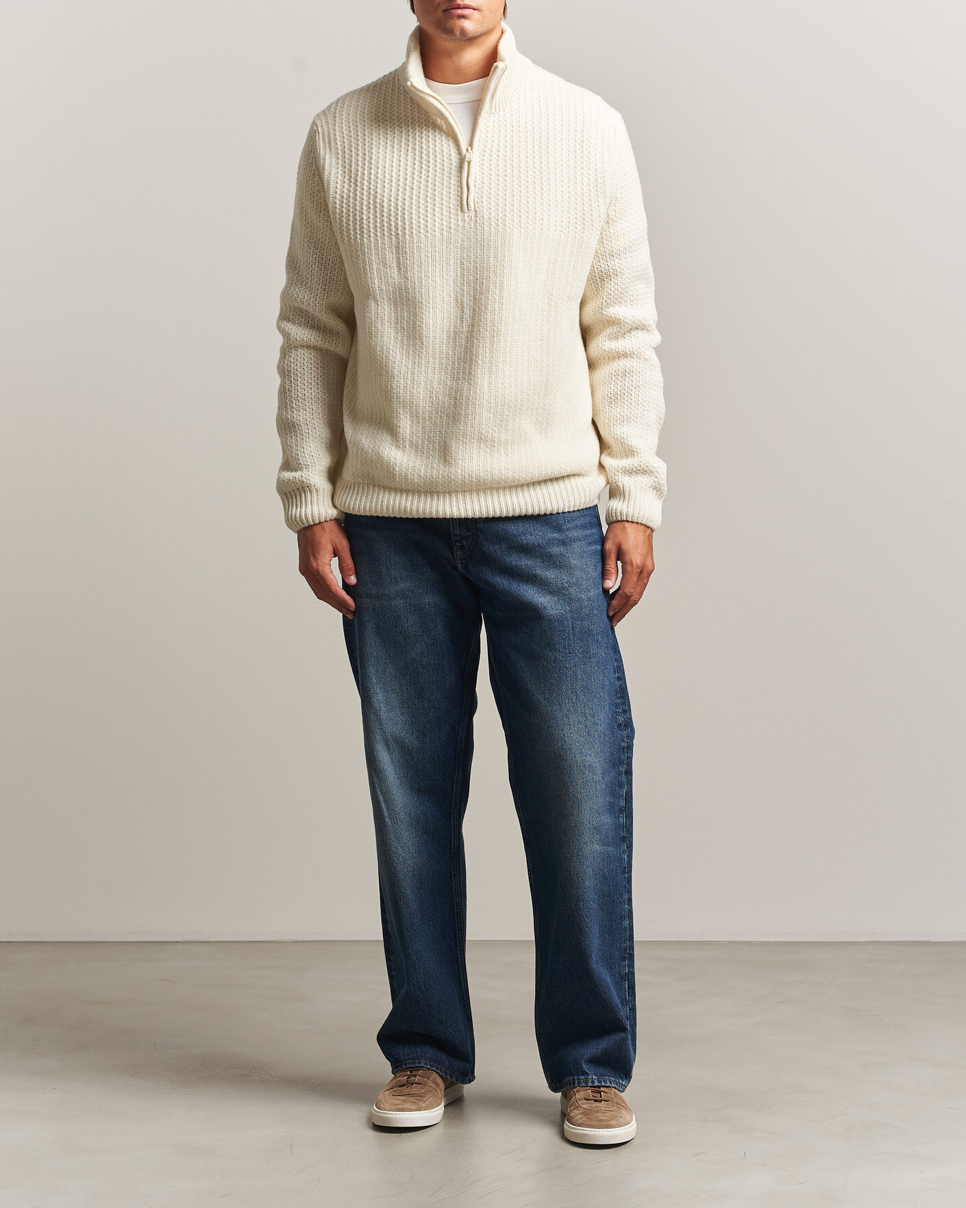 Heren | Truien | BOSS ORANGE | Kenter Wool Knitted Half Zip Open White
