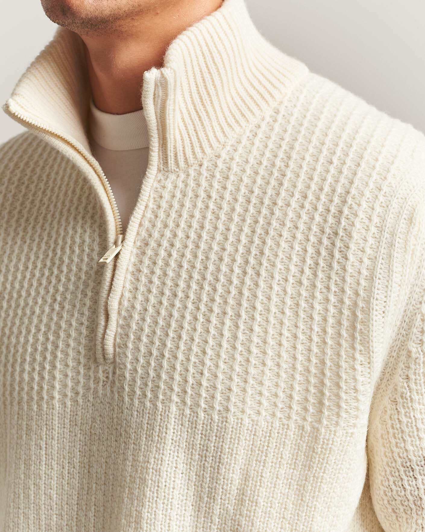 Heren | Truien | BOSS ORANGE | Kenter Wool Knitted Half Zip Open White