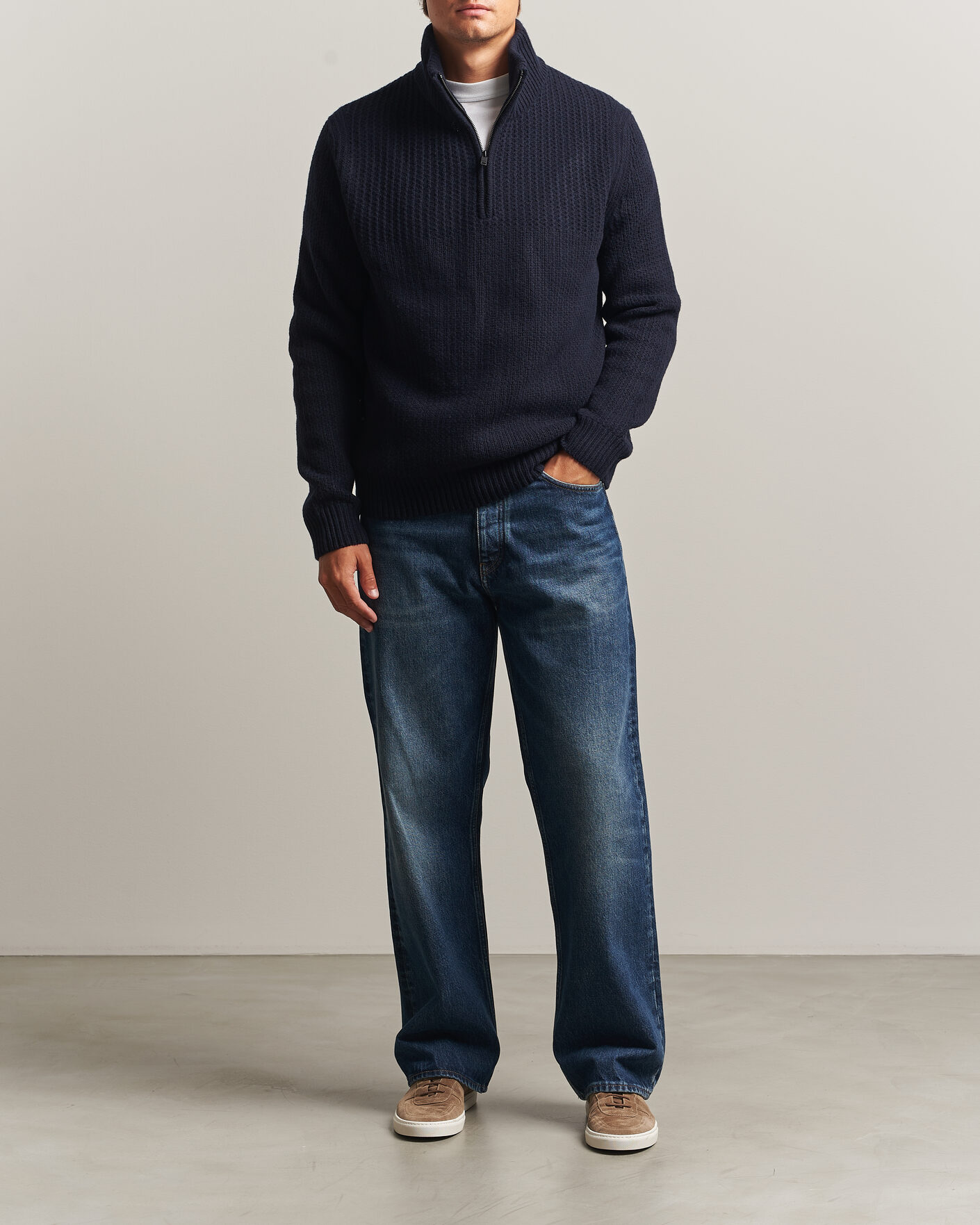 Heren | Truien | BOSS ORANGE | Kenter Wool Knitted Half Zip Dark Blue