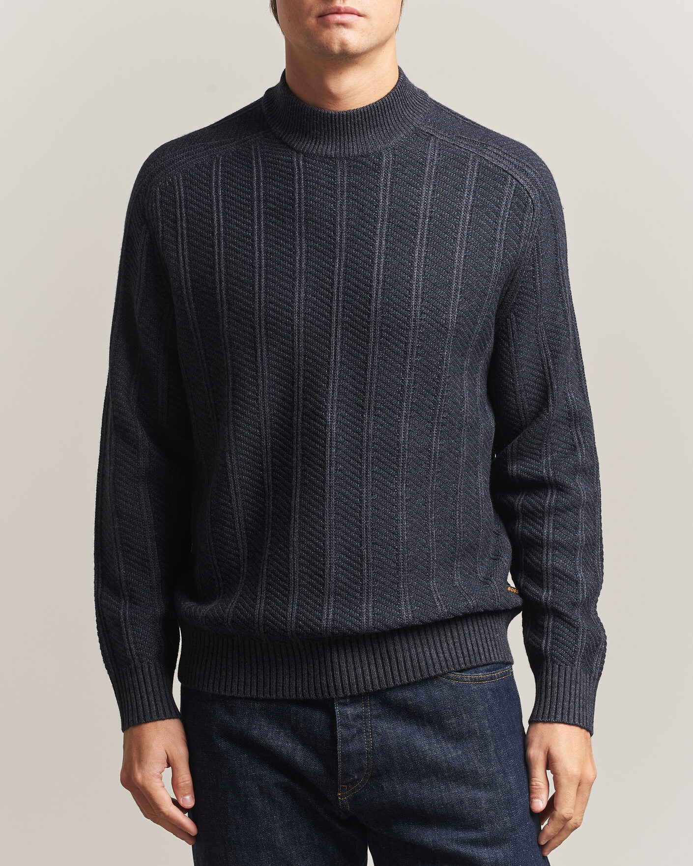 Heren | Truien | BOSS ORANGE | Katoolo Wool/Cotton Knitted Turtleneck Dark Blue