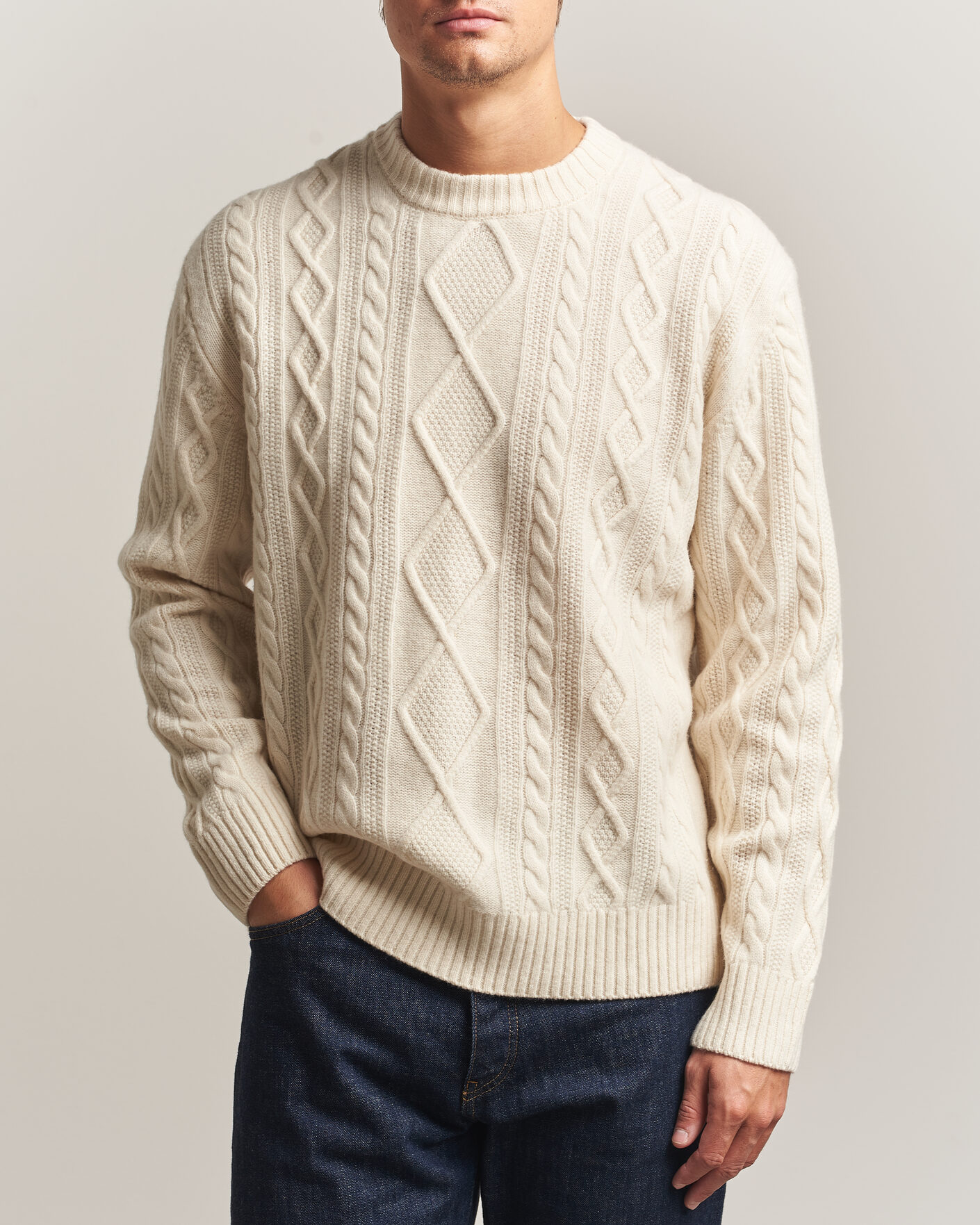 Heren | Truien | BOSS ORANGE | Atreccio Wool Structured Knitted Sweater Open White
