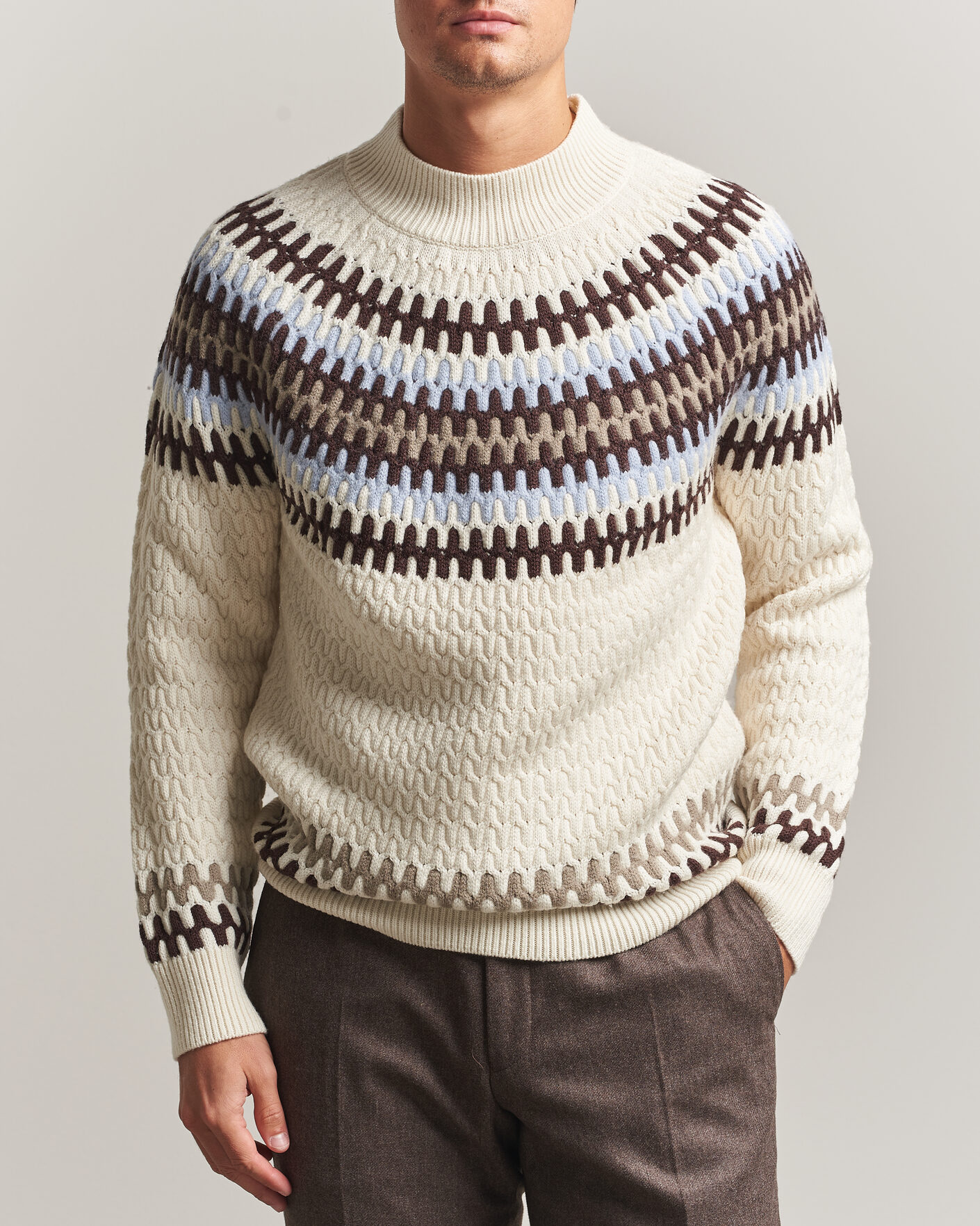Heren | Truien | BOSS BLACK | Fiotto Wool Fairisle Sweater Open White