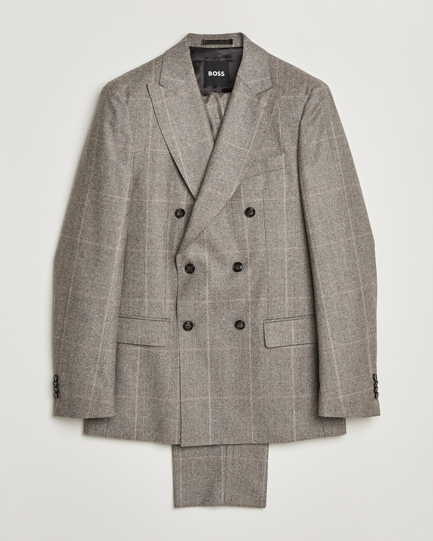 Heren | Pakken | BOSS BLACK | Huge Wool Checked Double Breasted Suit Open Brown