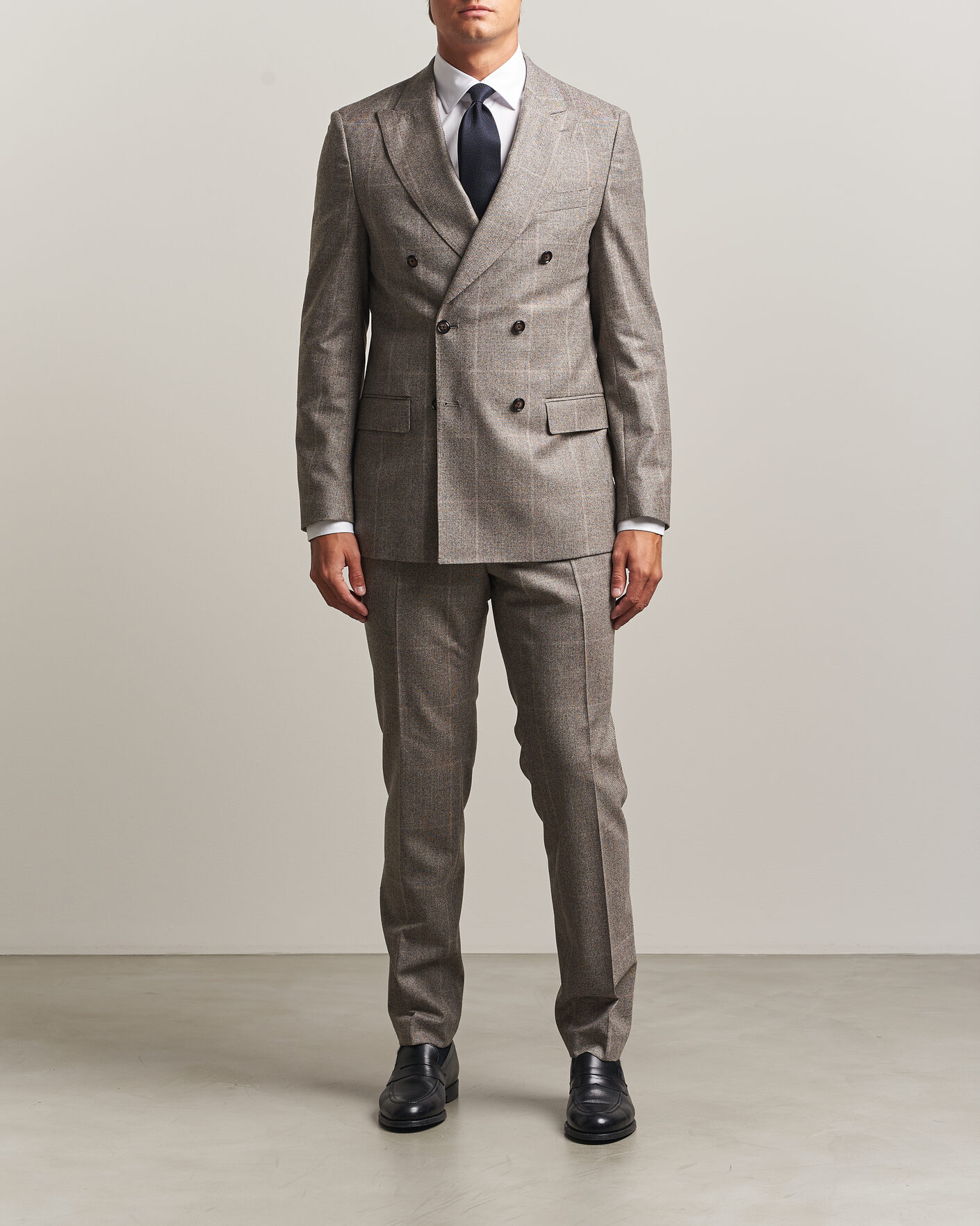 Heren | Pakken | BOSS BLACK | Huge Wool Checked Double Breasted Suit Open Brown