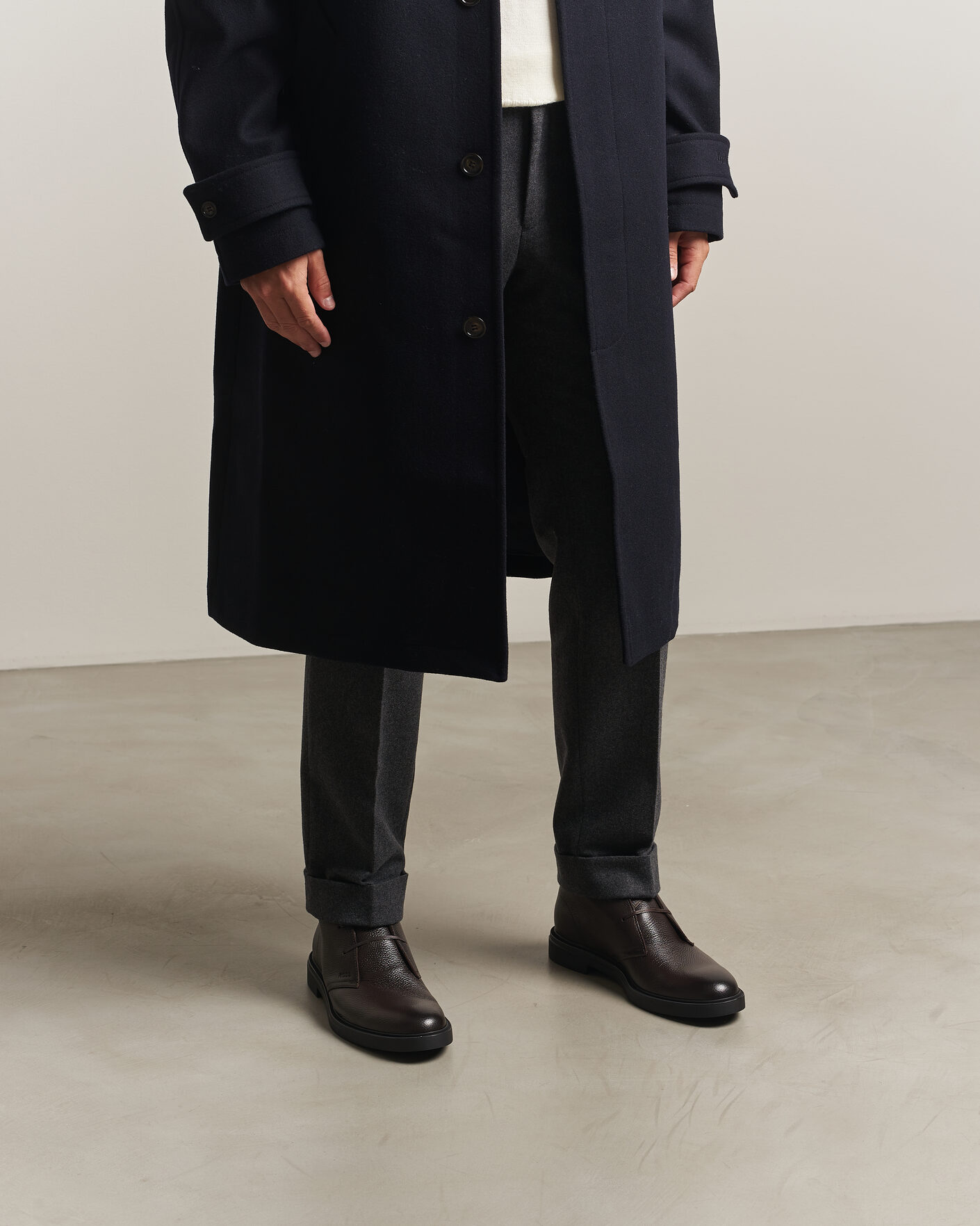 Heren | Laarzen | BOSS BLACK | Calev Grained Leather Chukka Boot Dark Brown
