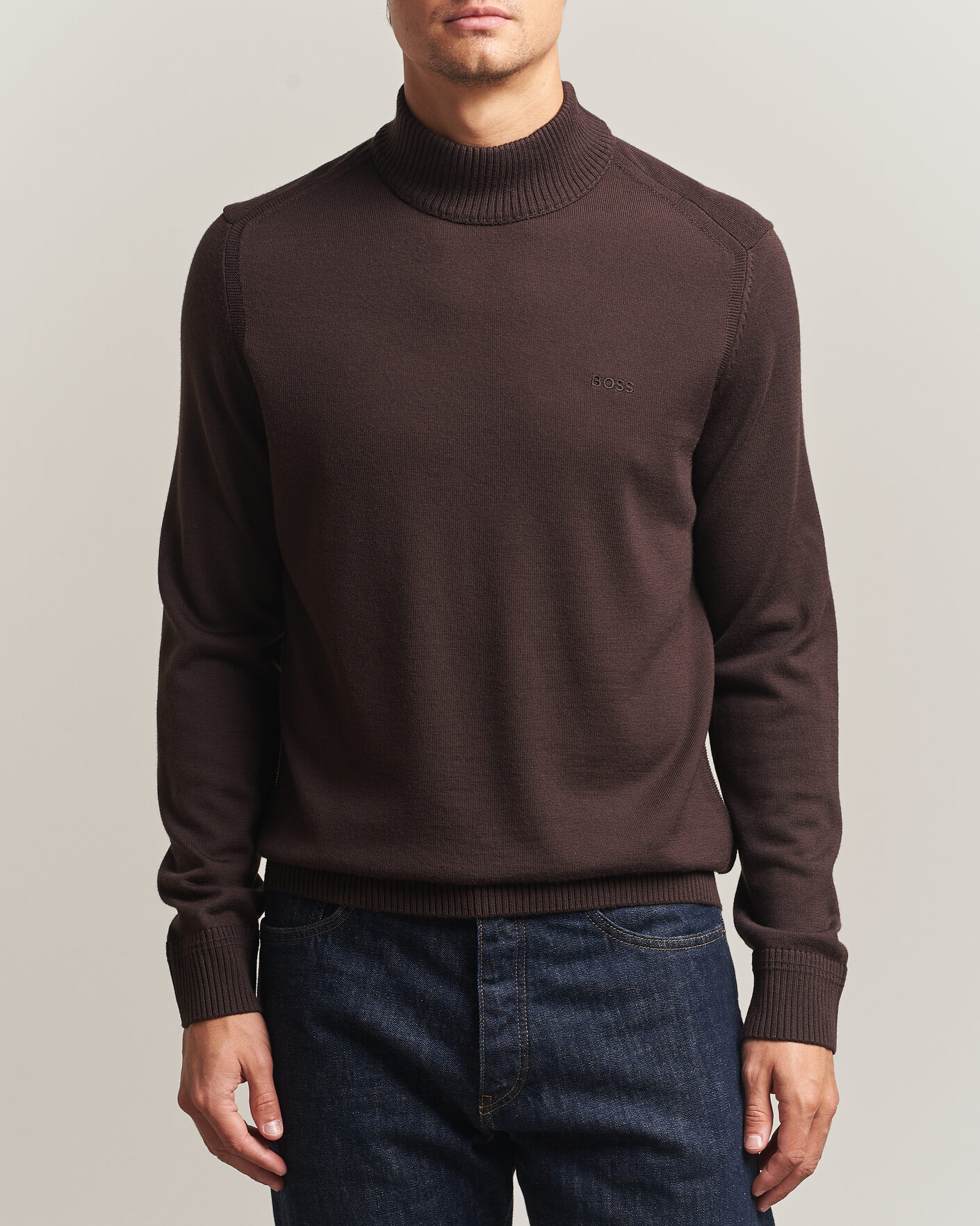 Heren | Truien | BOSS ORANGE | Avac Knitted Turtleneck Dark Brown