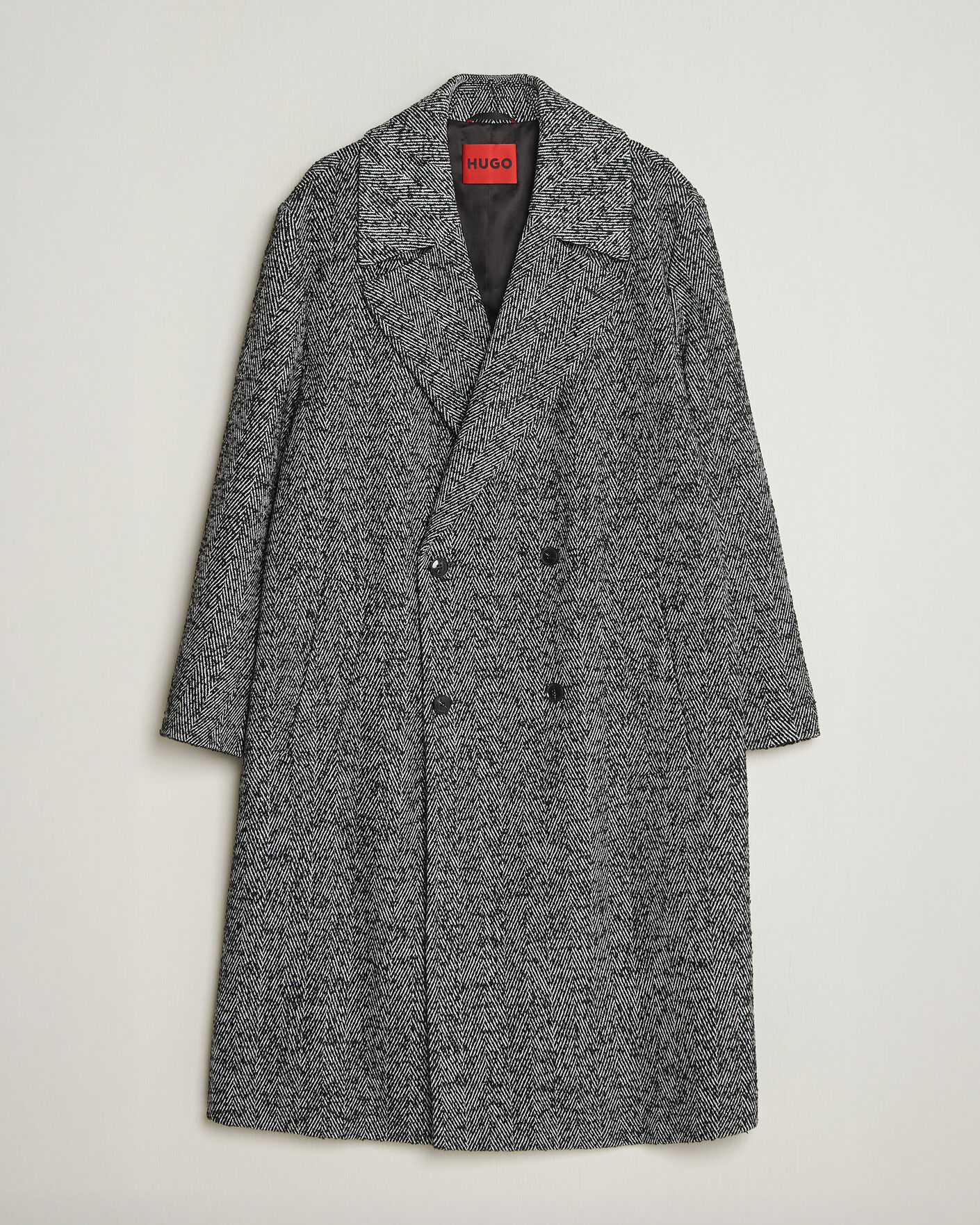 Heren | Jassen | HUGO | Milas Herringbone Double Breasted Coat Dark Grey